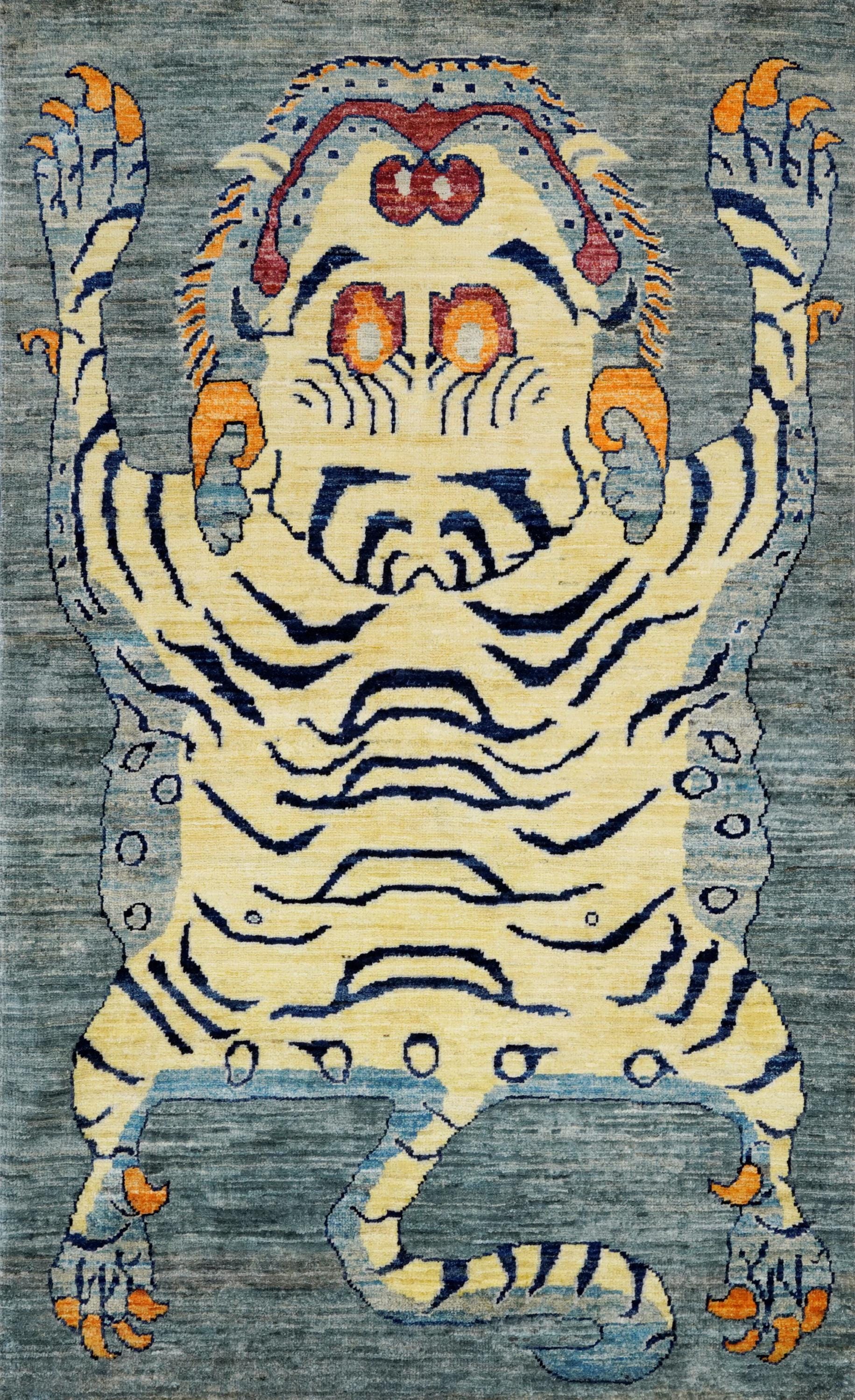 3x5 Ft Gray & Yellow Tiger Rug - Handmade Afghan Area Rug