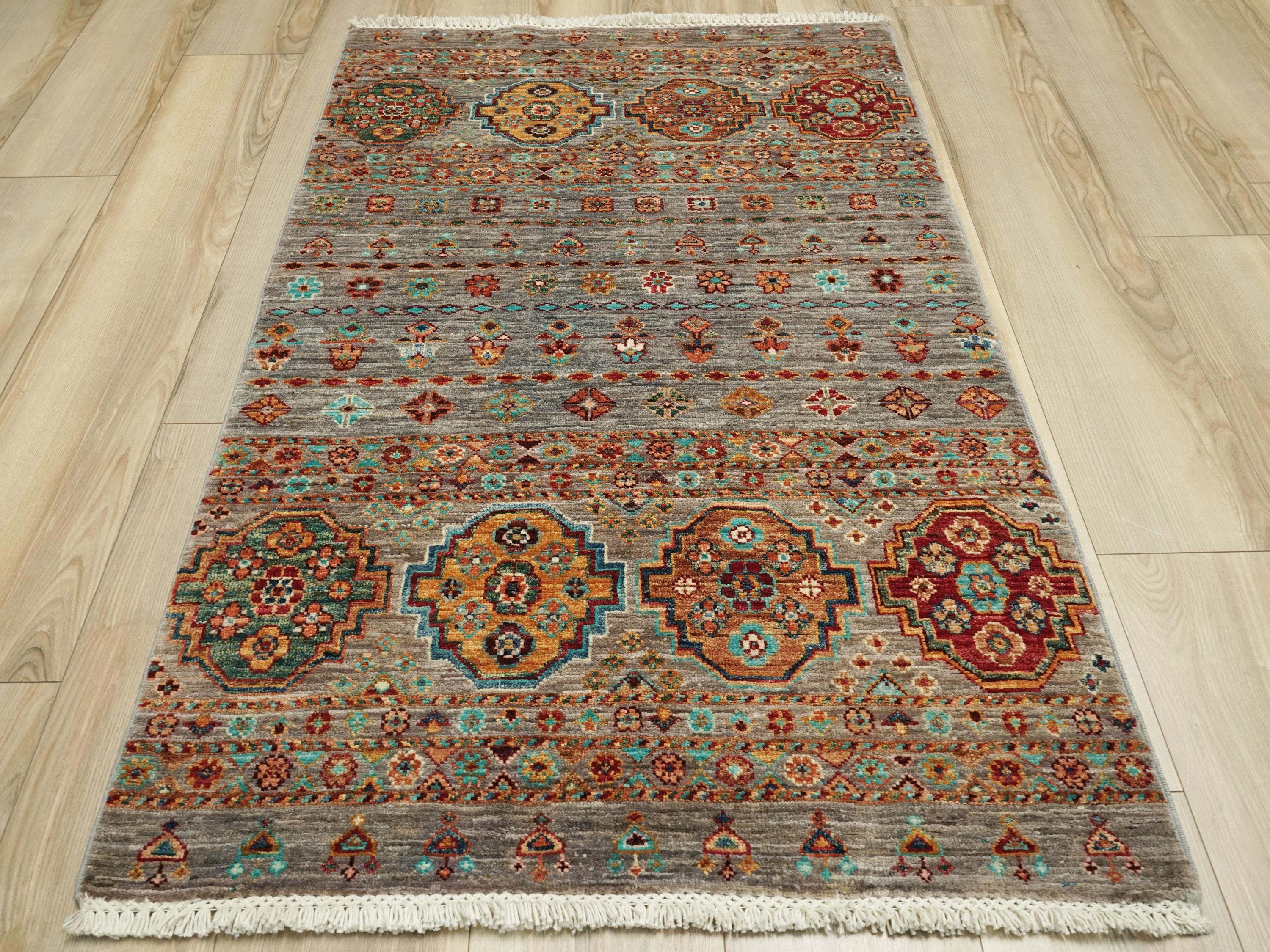 3x5 Ft Gray Khorjin Rug - Afghan Wool Rug - Oriental Design
