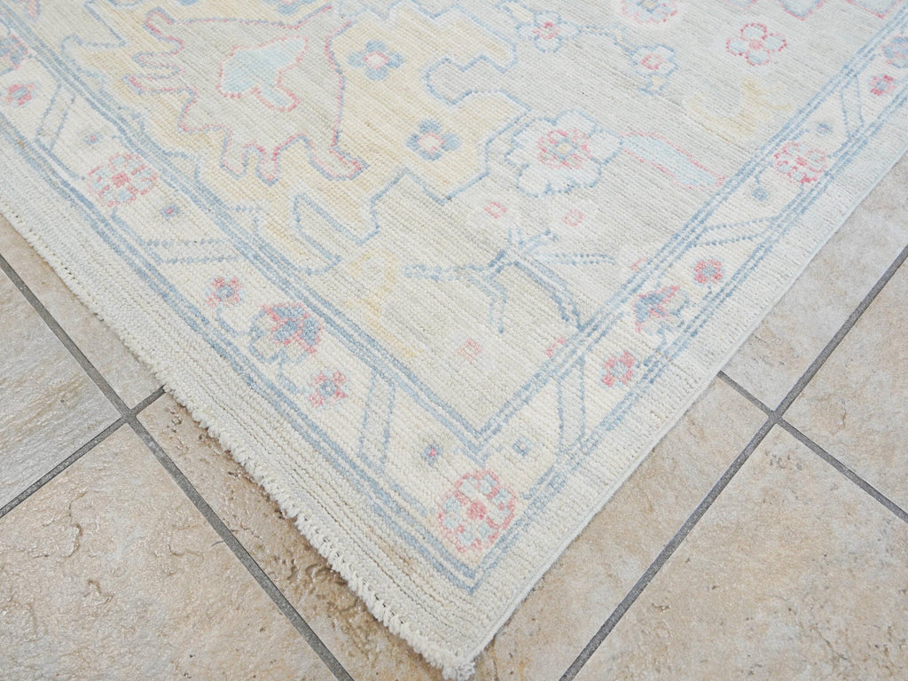 9x12 Ft Pastel Oushak Rug - Handmade Area Rug - Floral Design