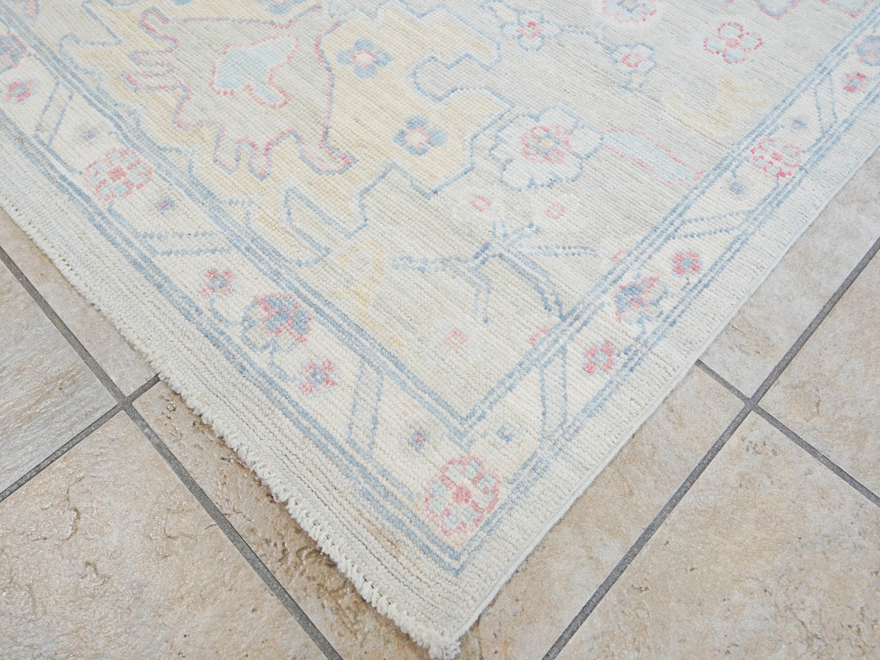 9x12 Ft Pastel Oushak Rug - Handmade Area Rug - Floral Design