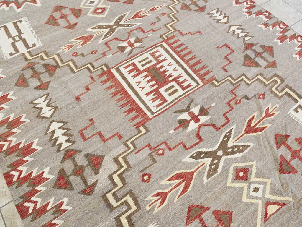 8x9 Ft Red Navajo Rug - Traditional Flat Weave - Tribal Design