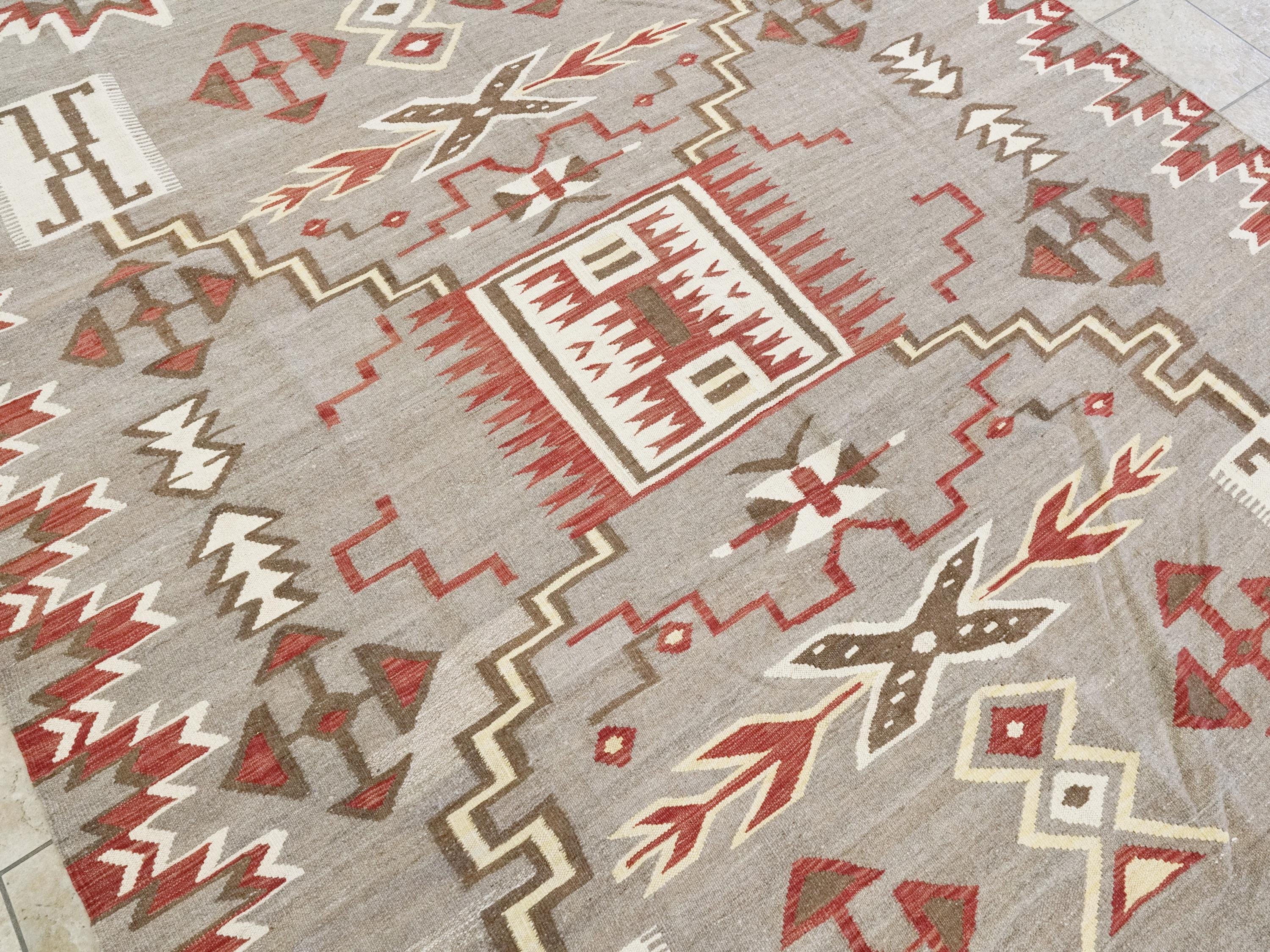 8x9 Ft Red Navajo Rug - Traditional Flat Weave - Tribal Design