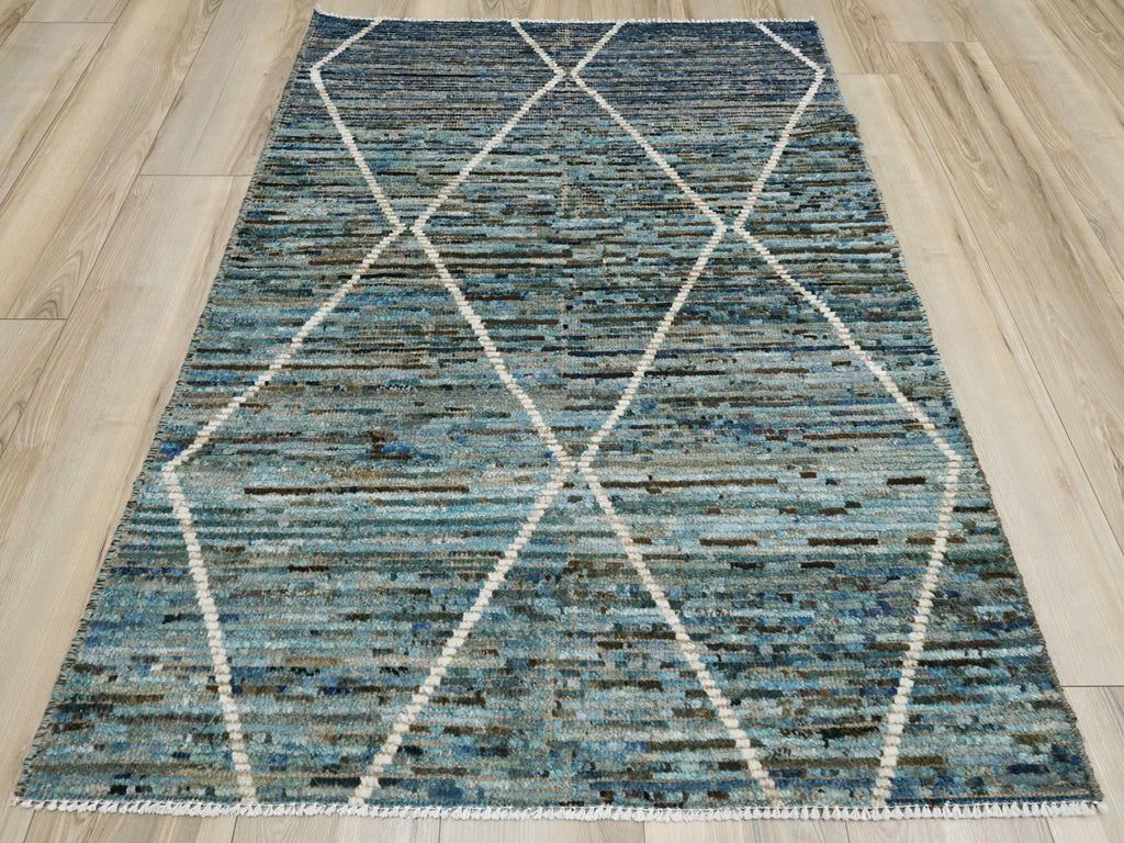 3x5 Ft Blue Moroccan Rug - Hand Knotted Afghan Rug