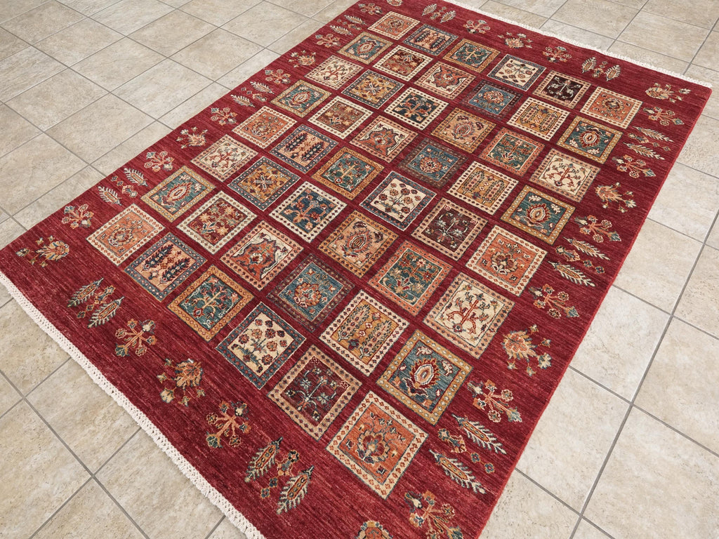 6x8 Ft Red Gabbeh Rug - Hand Knotted Oriental Rug - Garden Design