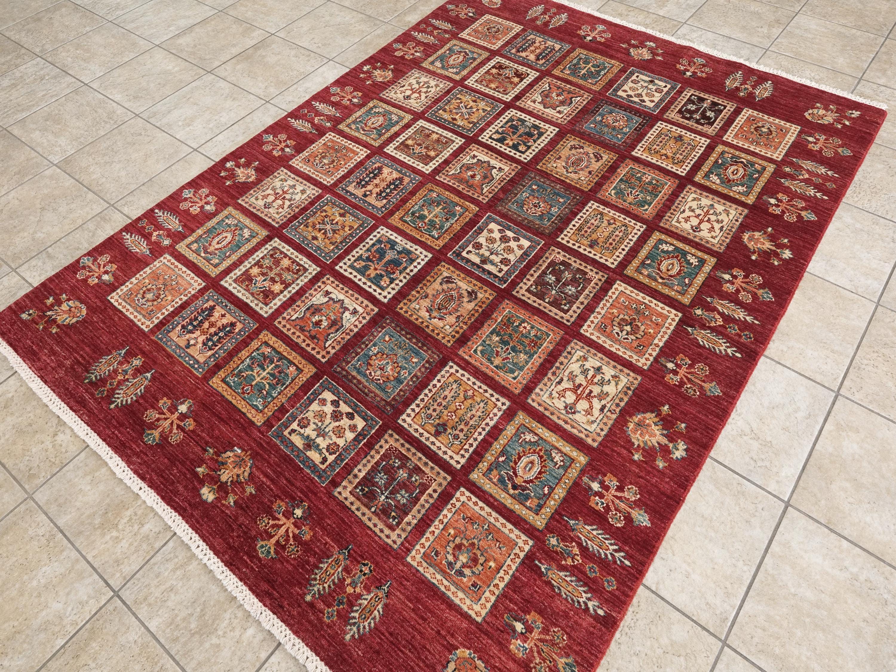 6x8 Ft Red Gabbeh Rug - Hand Knotted Oriental Rug - Garden Design