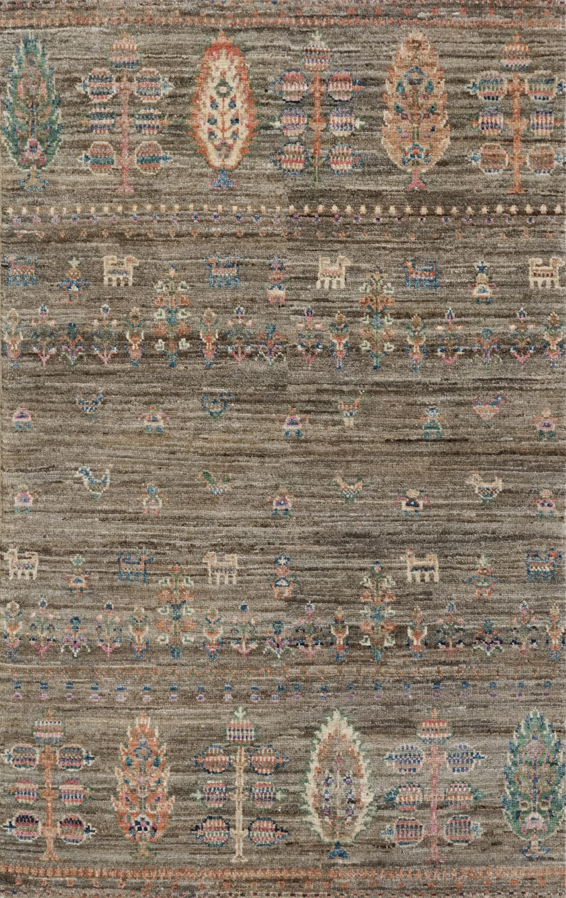 2x4 Ft Hand Knotted Wool Gabbeh Rug - Brown Oriental Rug