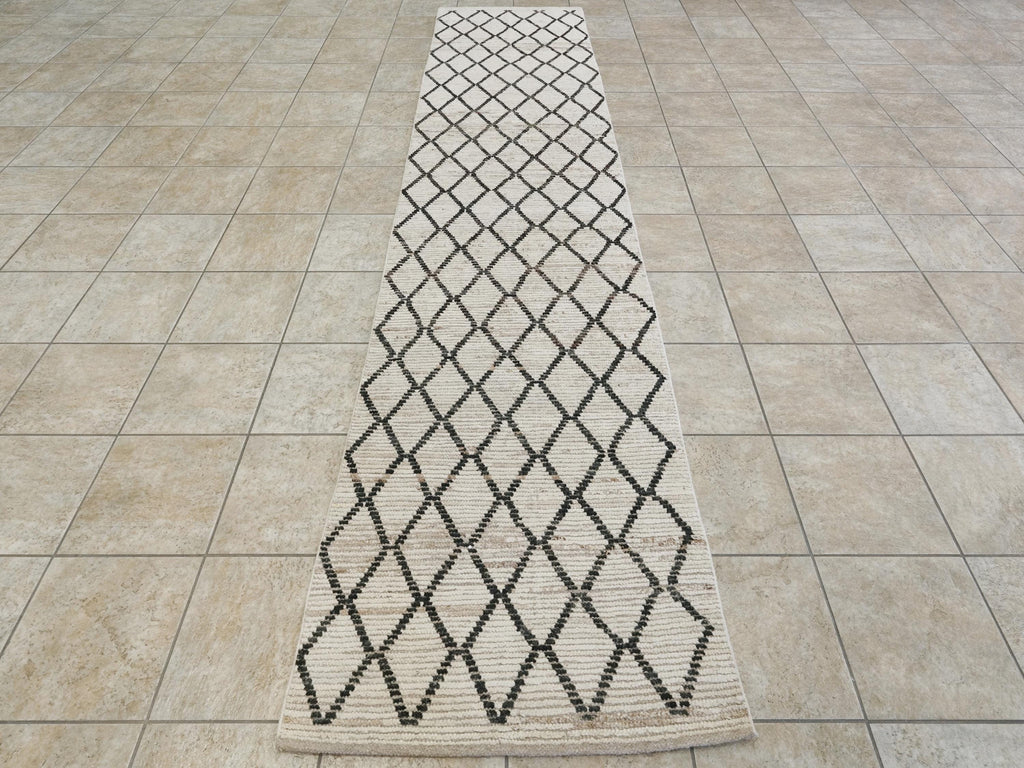 13 Ft Hand Knotted Moroccan Wool Runner Rug - Beige Afghan Rug
