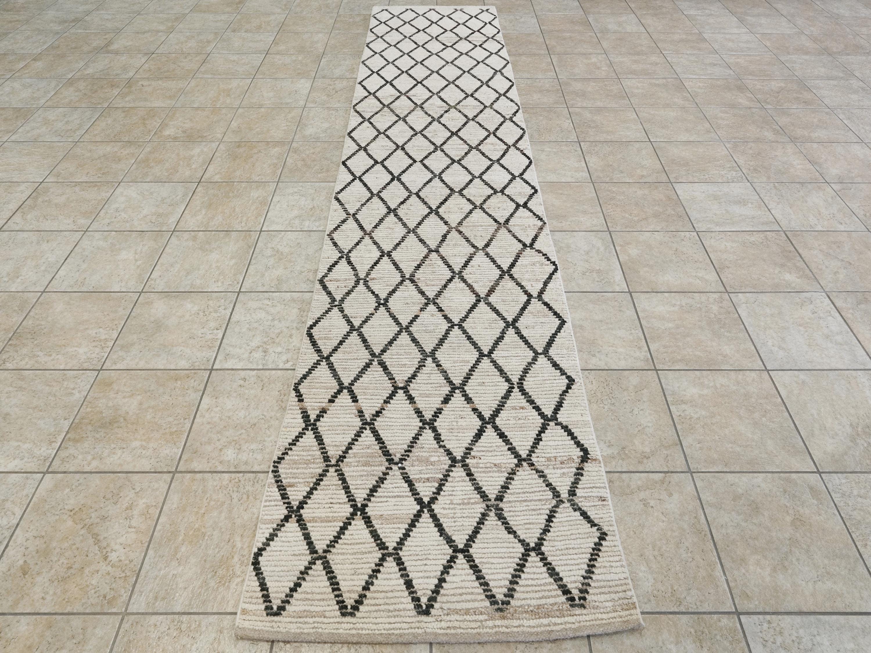 13 Ft Hand Knotted Moroccan Wool Runner Rug - Beige Afghan Rug