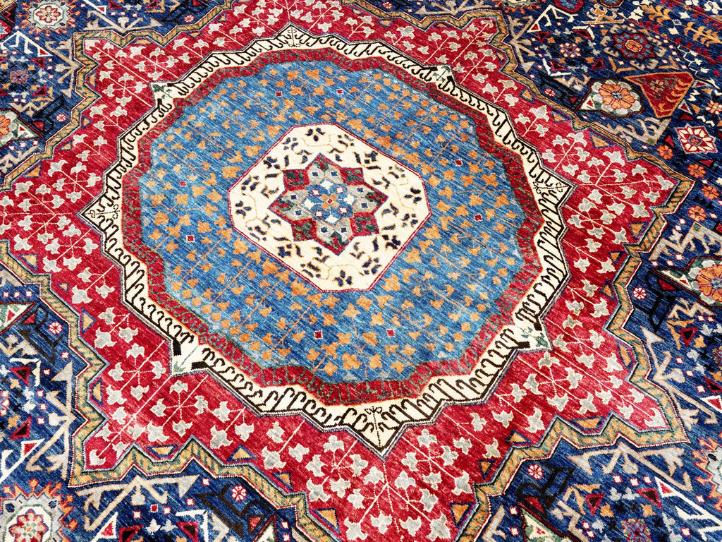12x15 Ft Red & Blue Mamluk Rug - Handmade Afghan Oriental Rug - Oversize