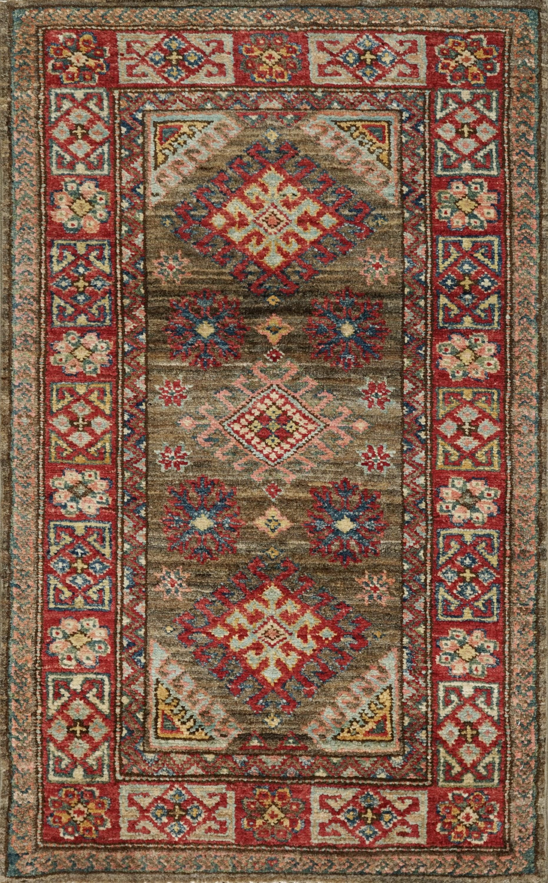 2x3 Ft Brown Kazak Rug - Afghan Wool Accent Rug