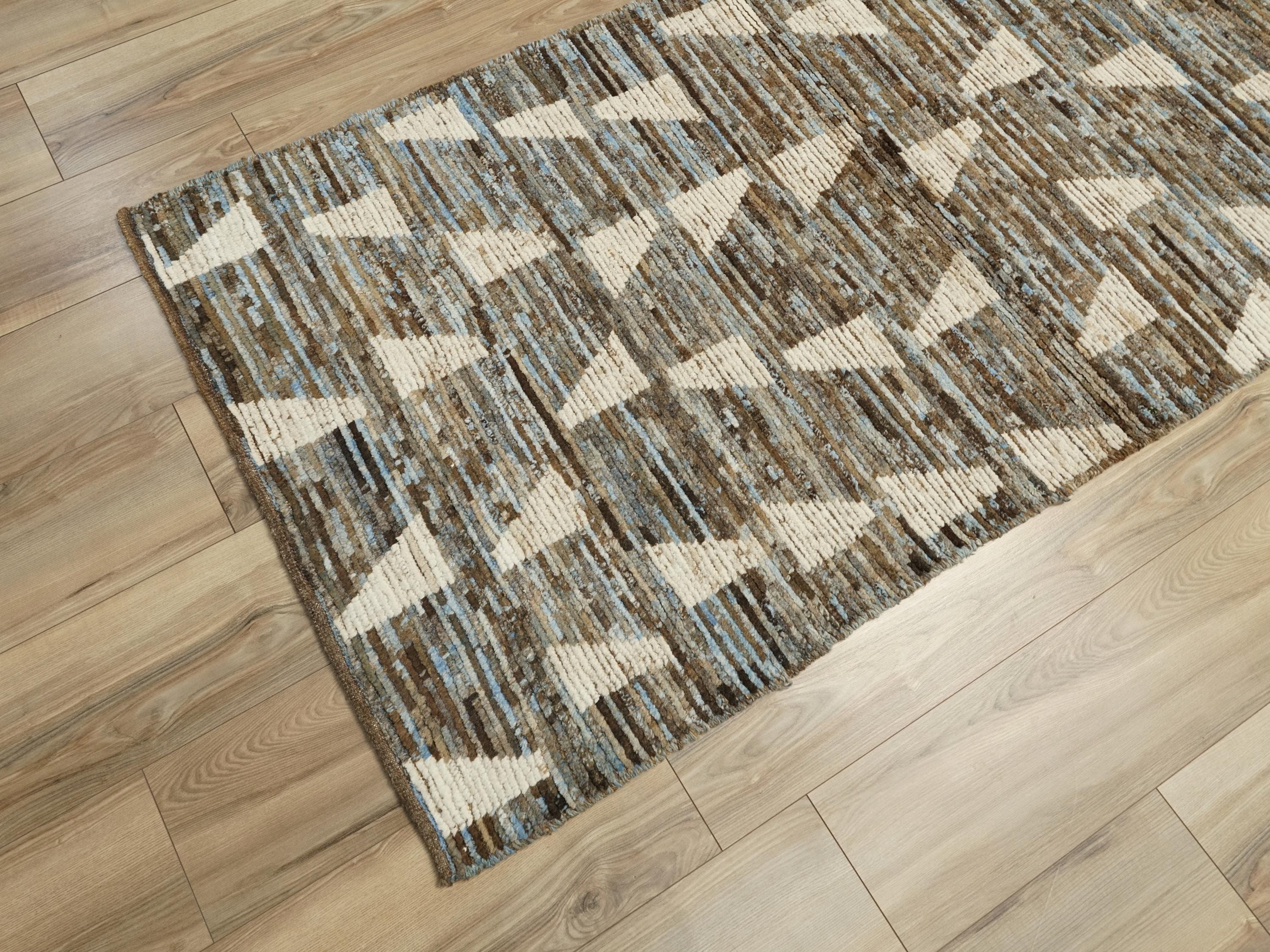 19 Ft Hand Knotted Moroccan Rug - Light Blue Hallway Runner