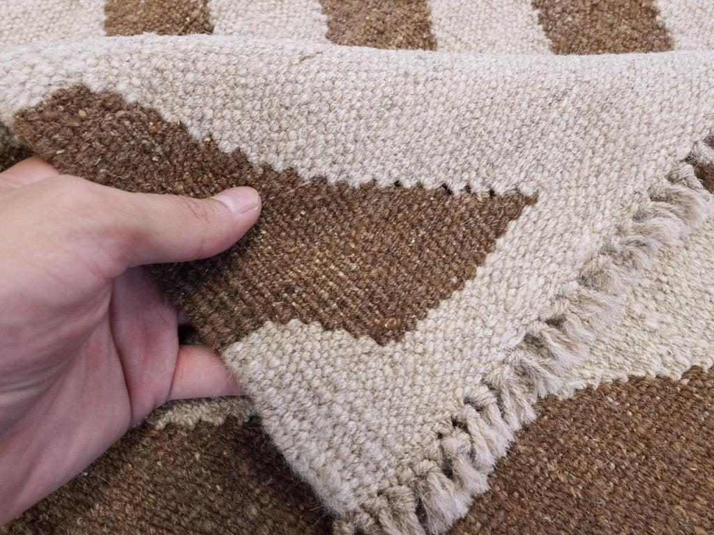 9x10 Ft Brown & Beige Kilim Rug - Flat Weave Area Rug - Abstract Design