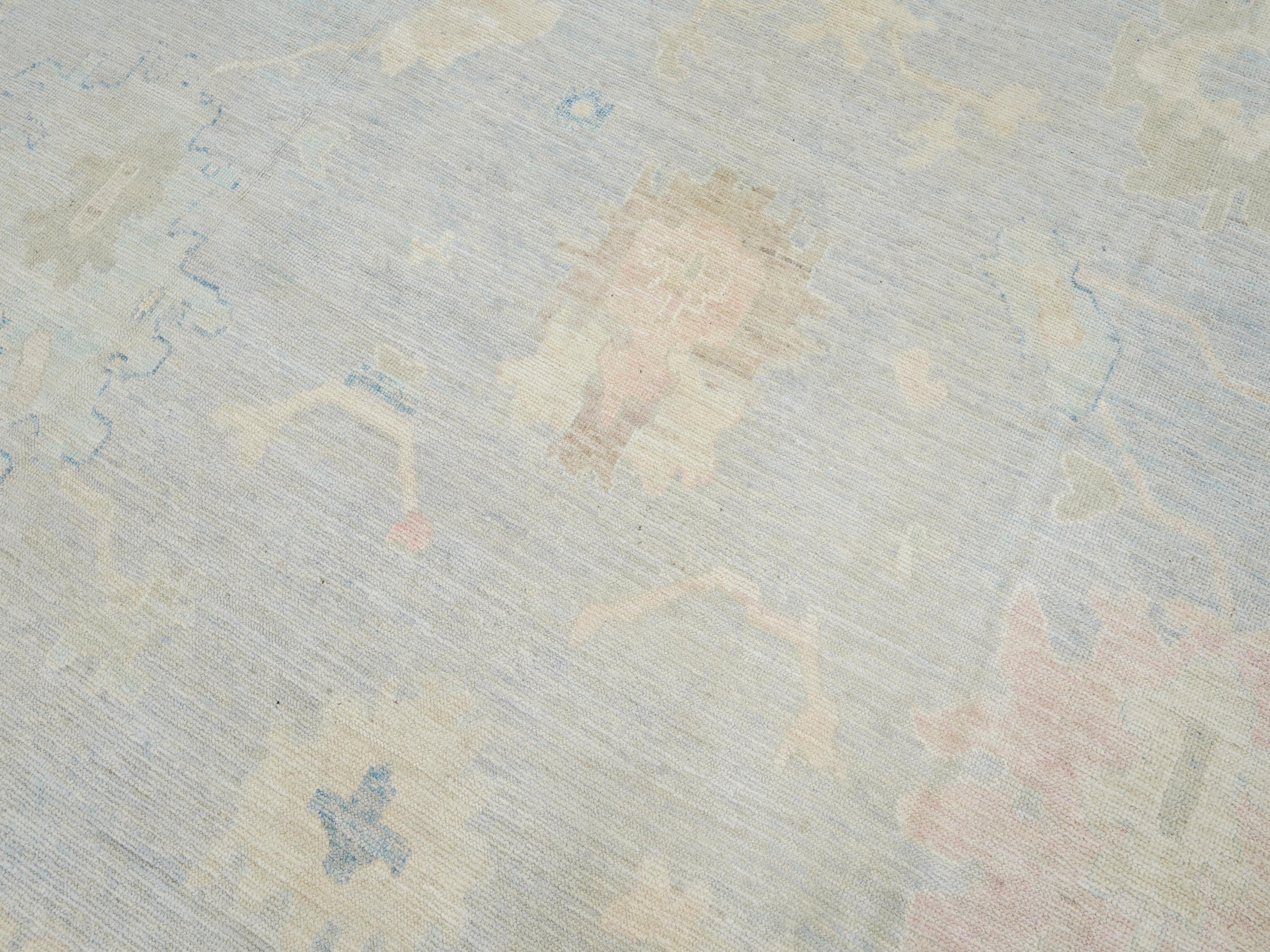 10x14 Ft Muted Blue Ushak Rug - Hand Knotted Wool Area Rug