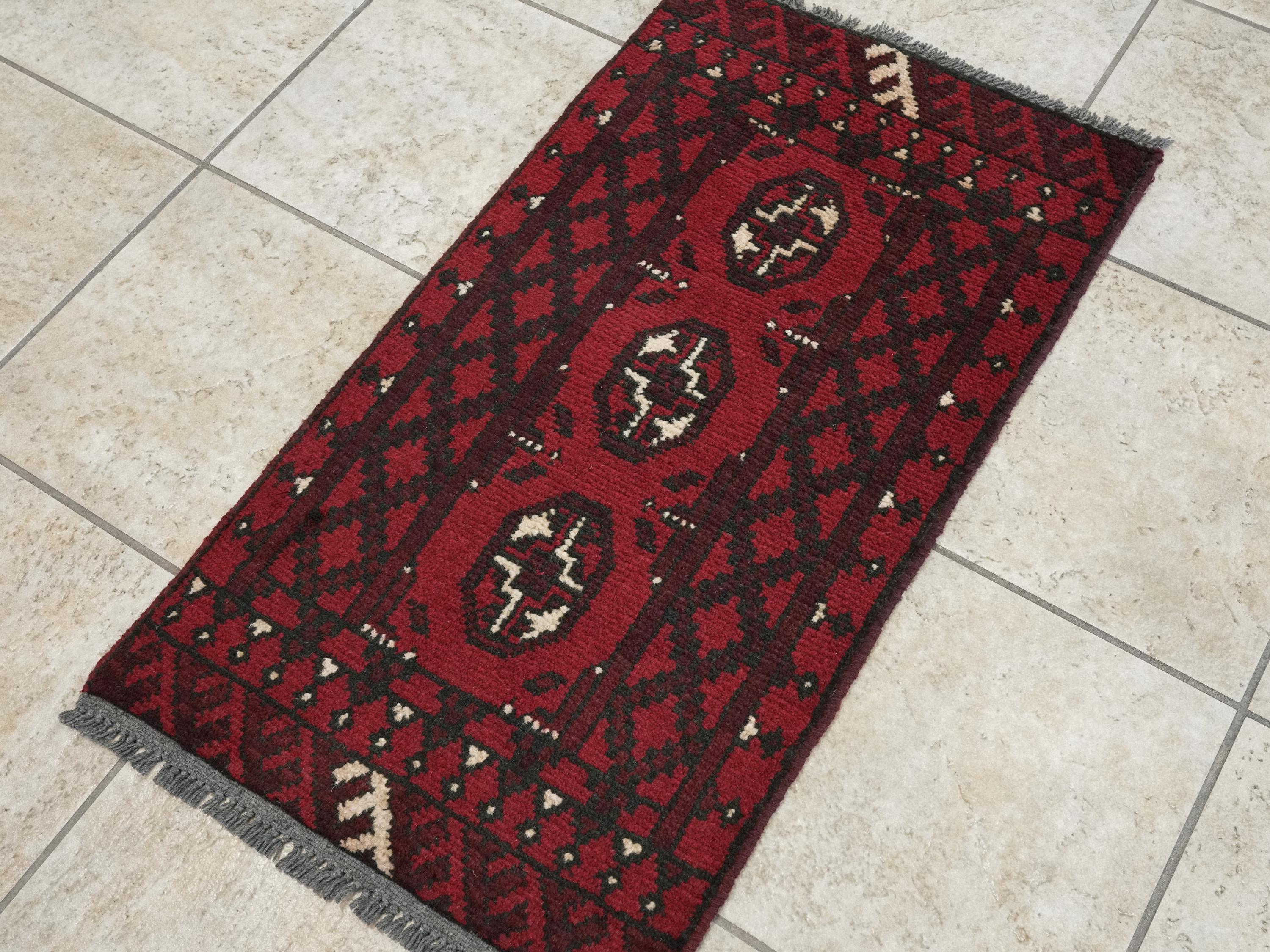 2x3 Ft Red Ersari Rug - Hand Knotted Afghan Wool Rug