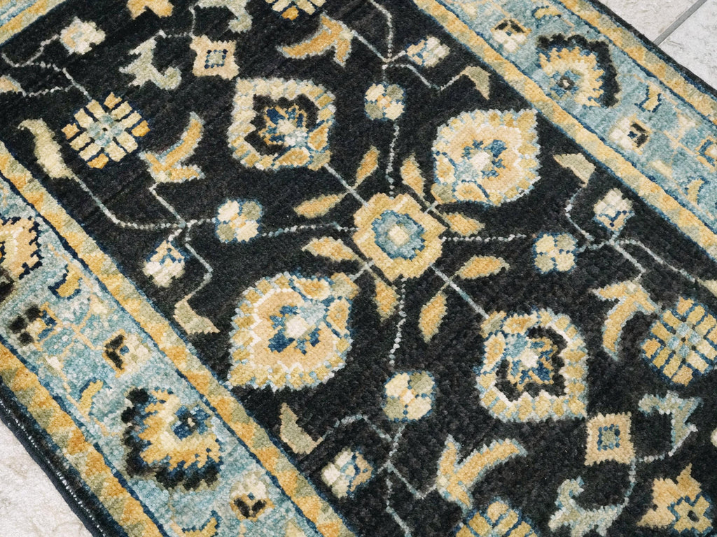 2x3 Black & Blue Serapi Rug - Floral Accent Rug