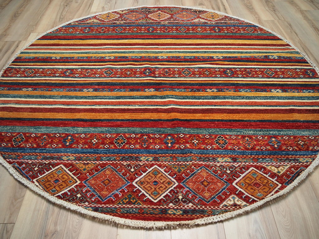 7x7 Ft Red Khorjin Rug - Hand Knotted Round Oriental Rug