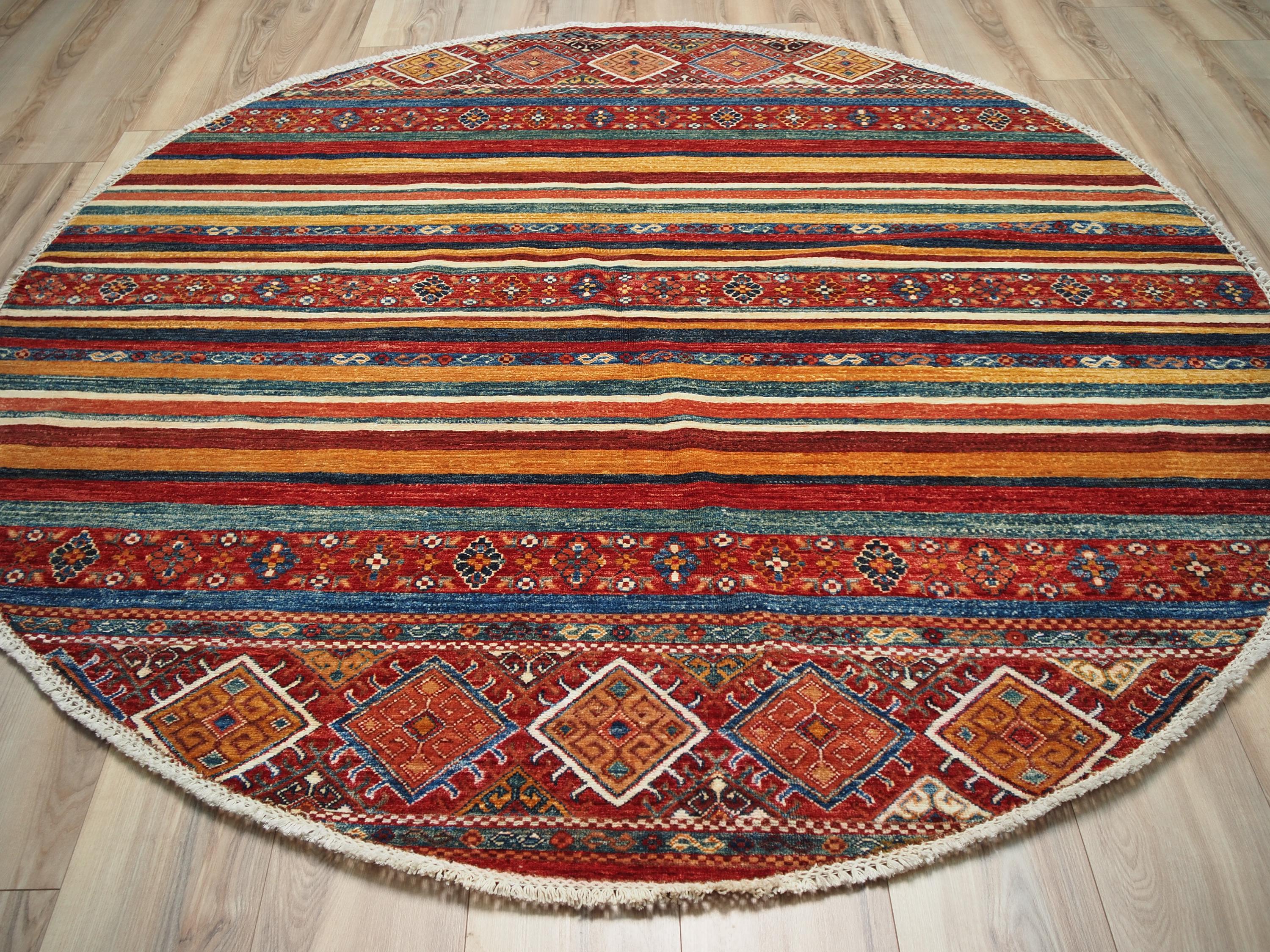 7x7 Ft Red Khorjin Rug - Hand Knotted Round Oriental Rug