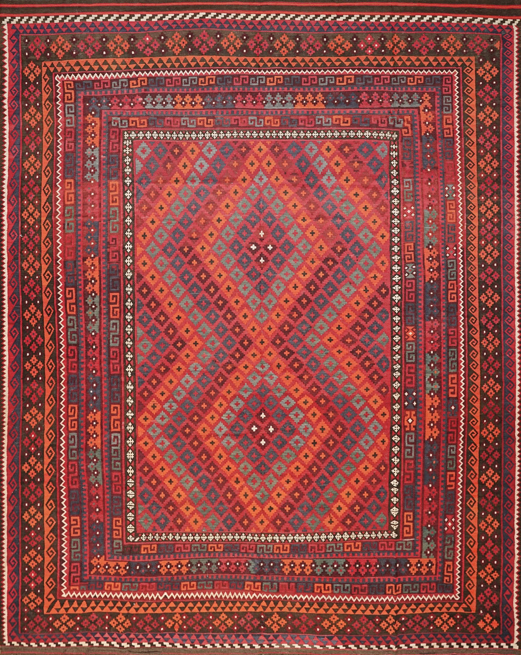 10x14 Ft Red Maimana Kilim Rug - Large Vintage Afghan Tribal Rug