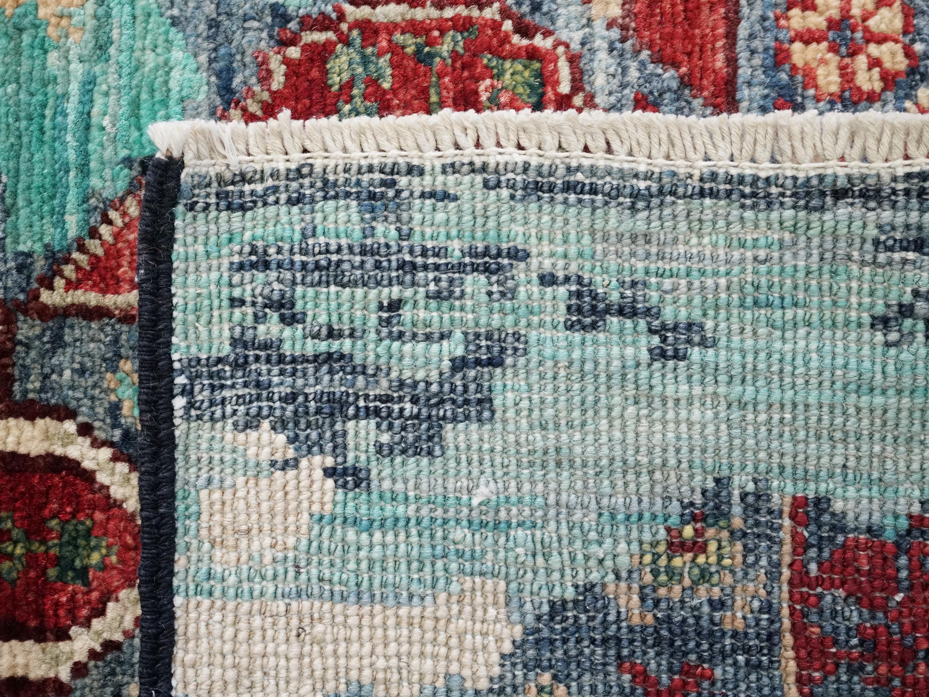 2x5 Ft Blue Afghan Mamluk Rug - Hand Knotted Ghazni Wool Hallway Runner