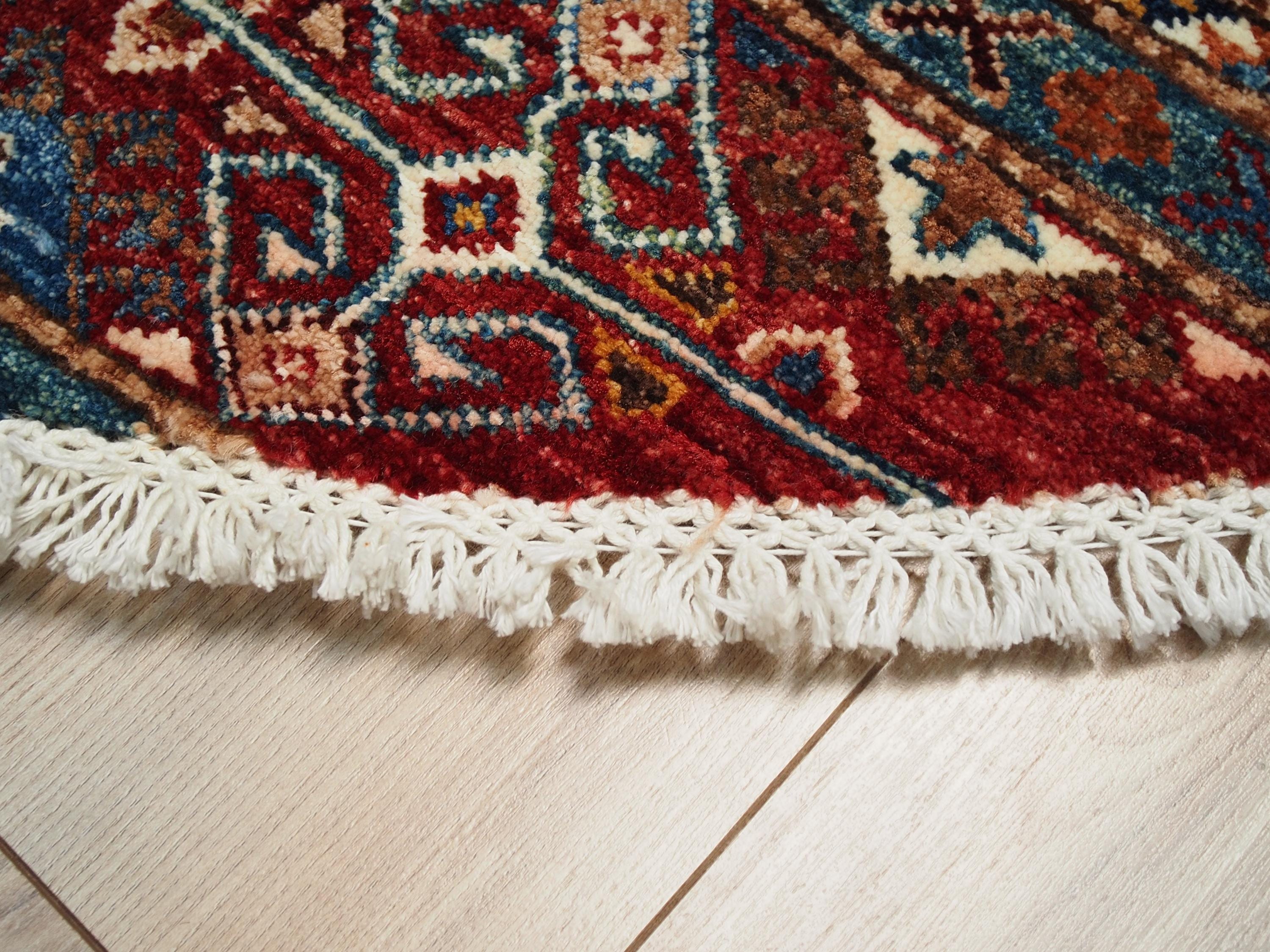 4x4 Ft Red Khorjin Rug - Hand Knotted Ghazni Wool Round Rug
