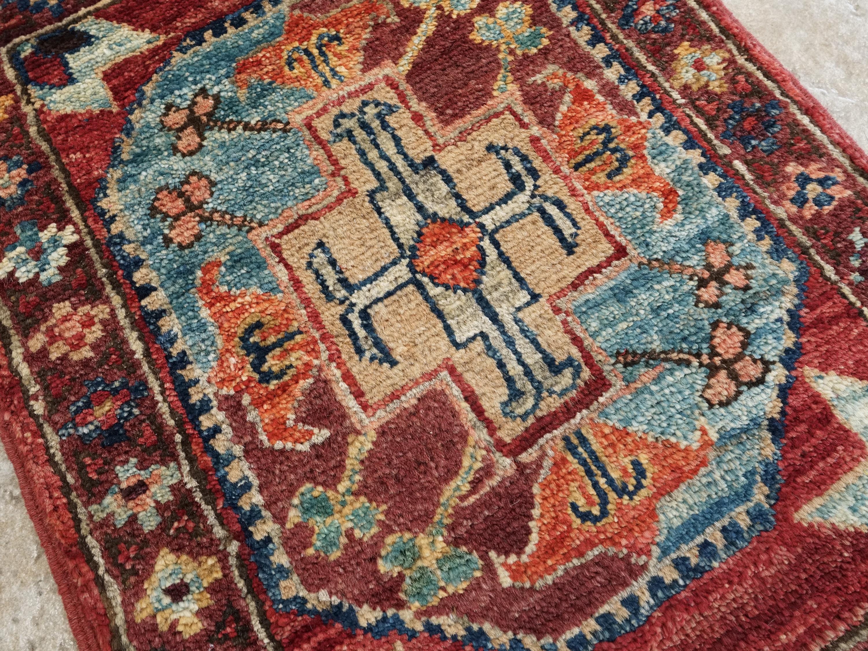 1x2 Ft Red Ersari Rug - Hand-Knotted Ghazni Wool Oriental Accent Rug