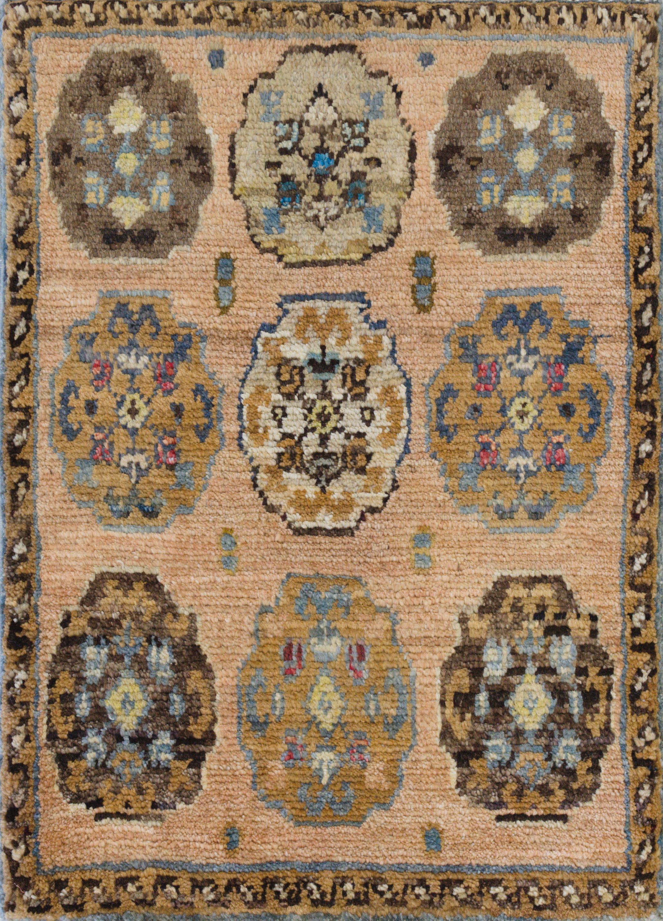 1x2 Ft Pale Beige Ersari Rug - Wool Accent Rug