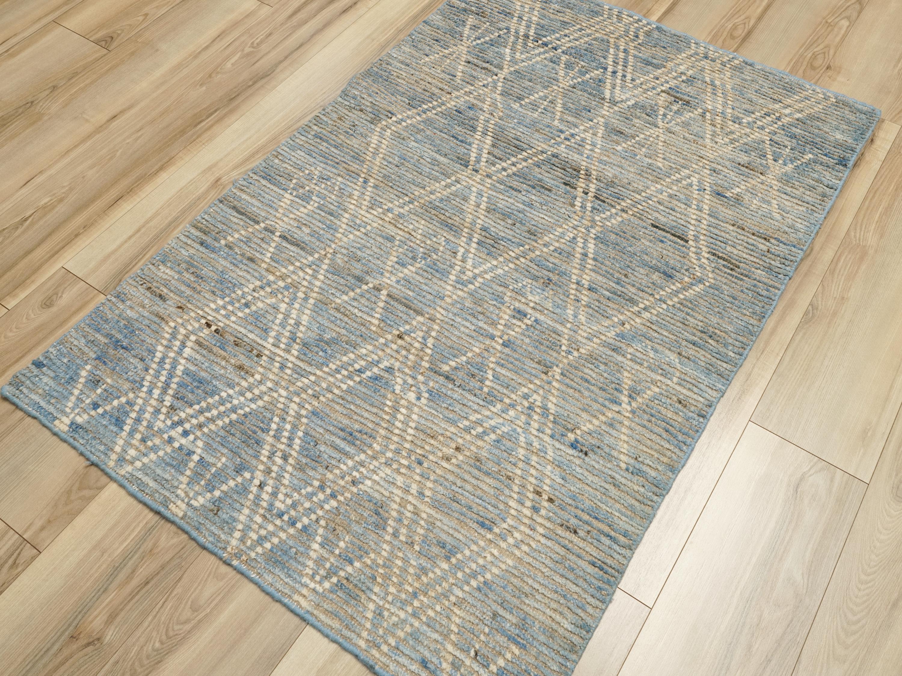 3x5 Ft Blue Moroccan Rug - Hand Knotted Afghan Rug