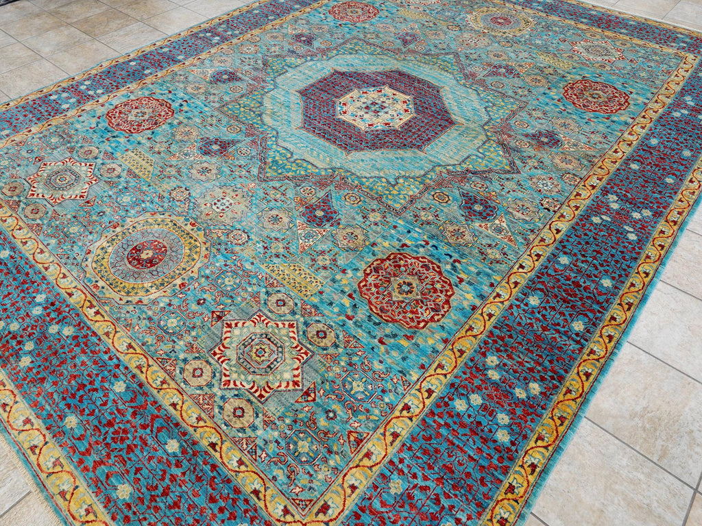 10x14 Ft Light Blue Mamluk Rug - Hand Knotted Afghan Area Rug