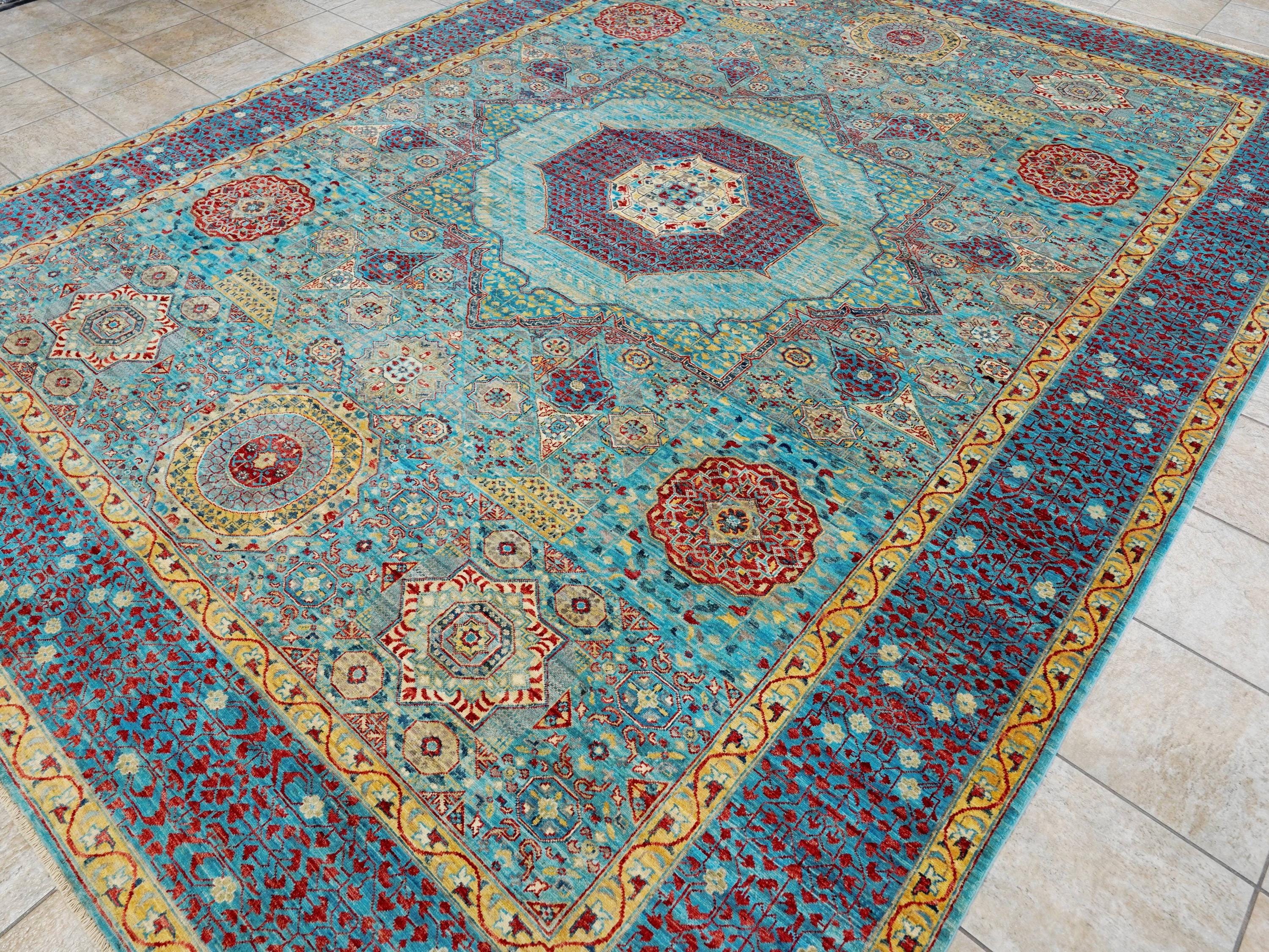 10x14 Ft Light Blue Mamluk Rug - Hand Knotted Afghan Area Rug