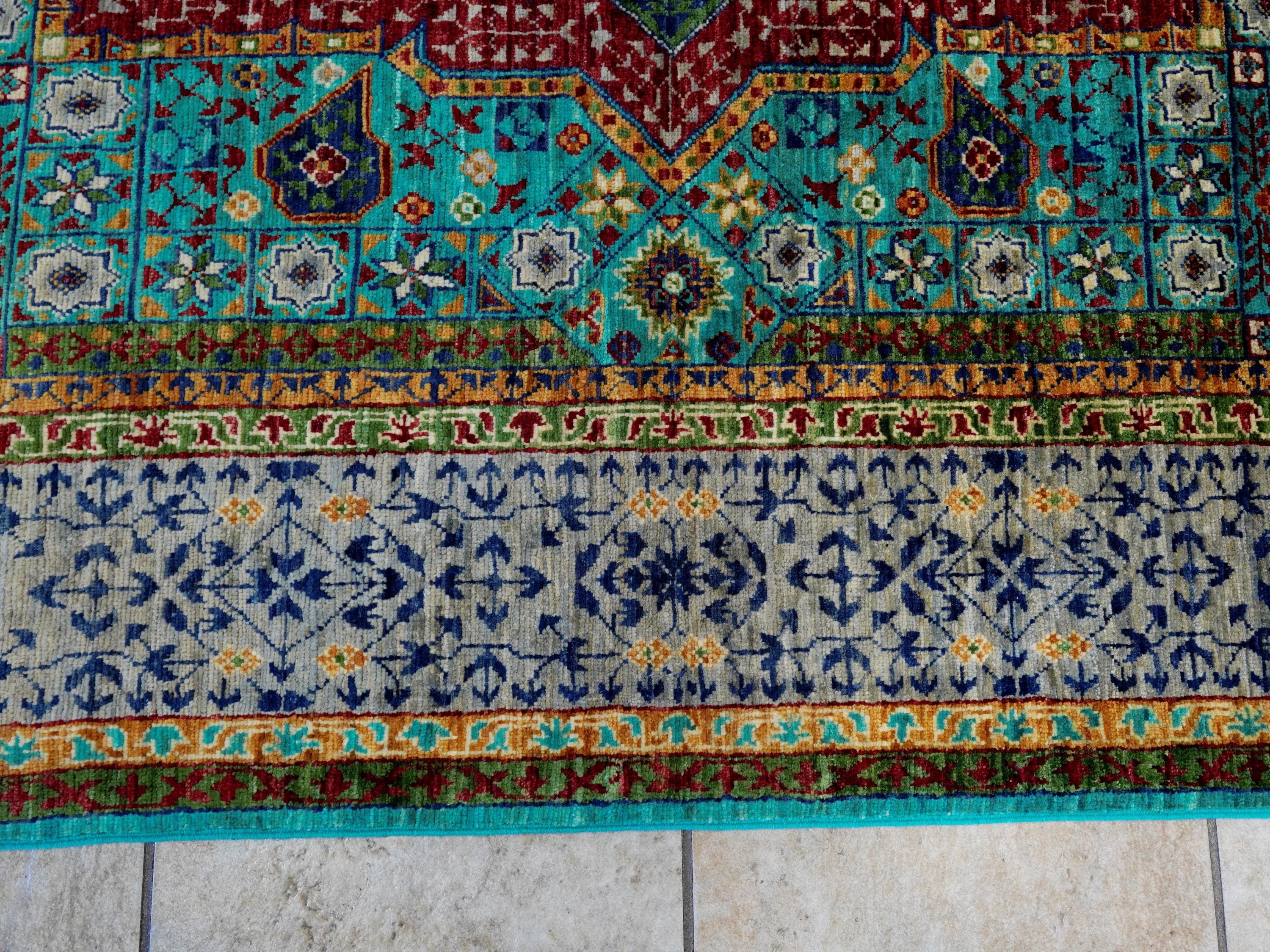 6x8 Ft Cyan Mamluk Rug - Hand Knotted Oriental Area Rug