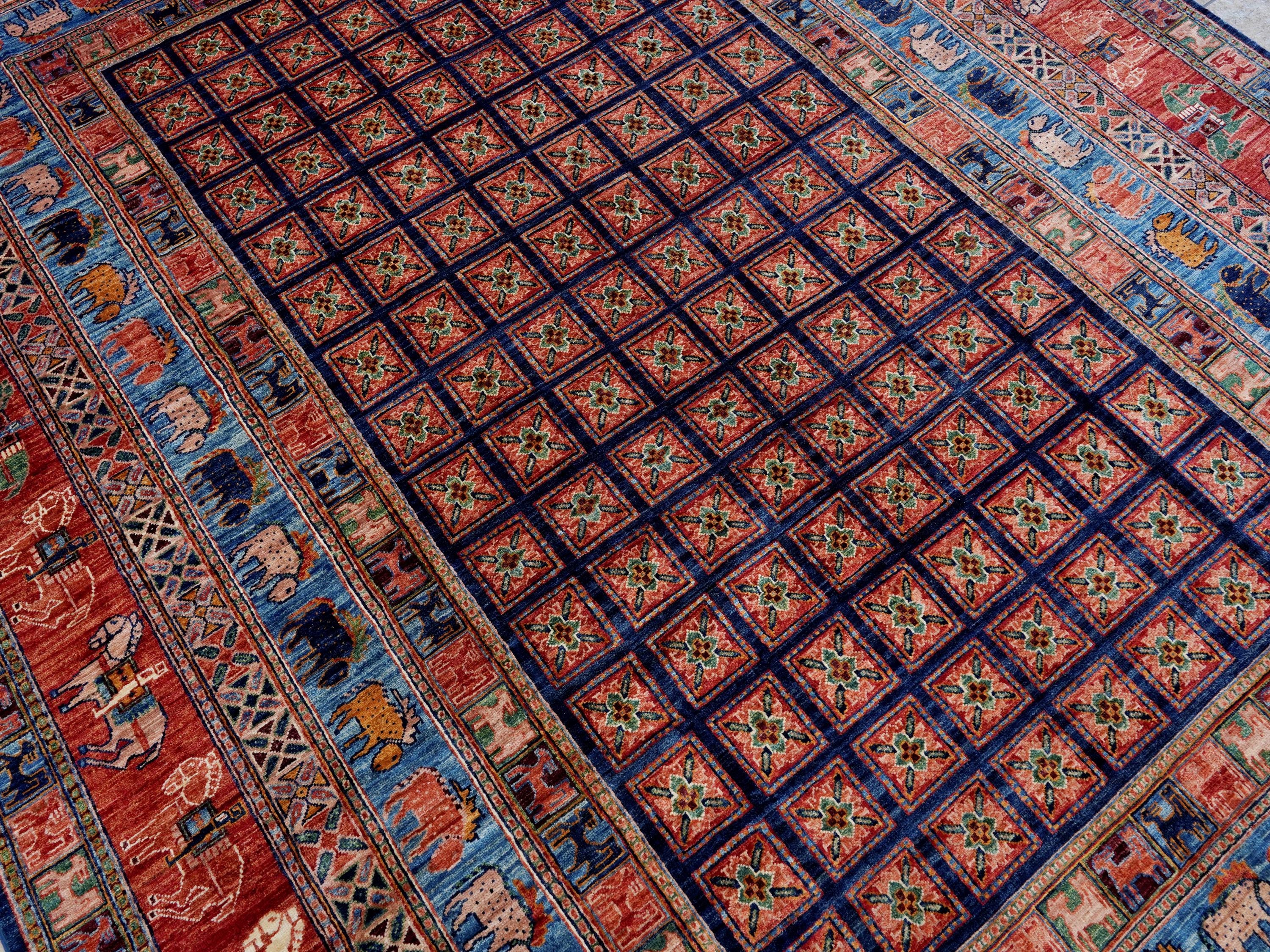 9x12 Ft Red & Blue Pazyryk Rug - Afghan Oriental Area Rug