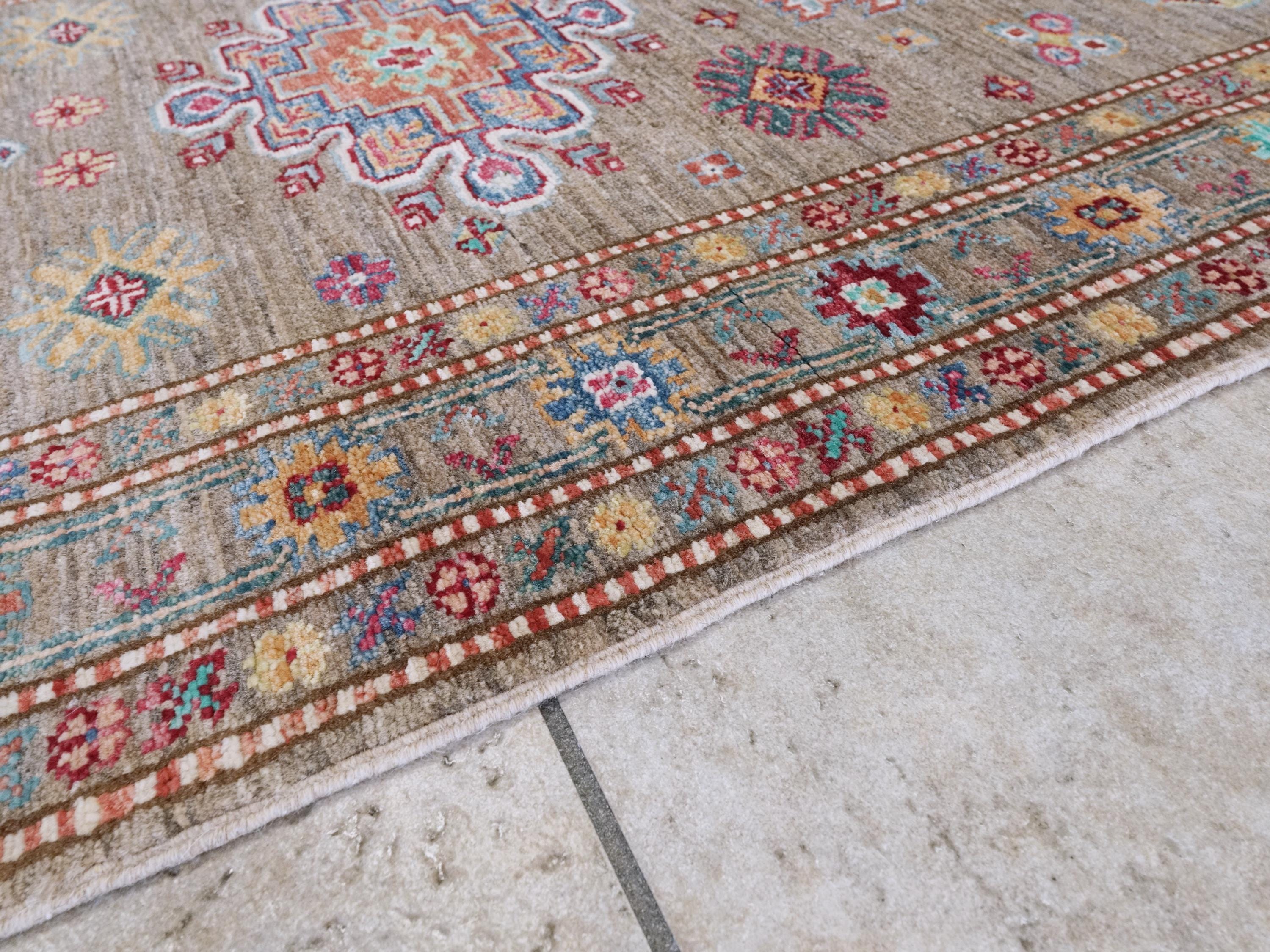 13 Ft Brown Kazak Runner Rug - Hand Knotted Wool Hallway Rug