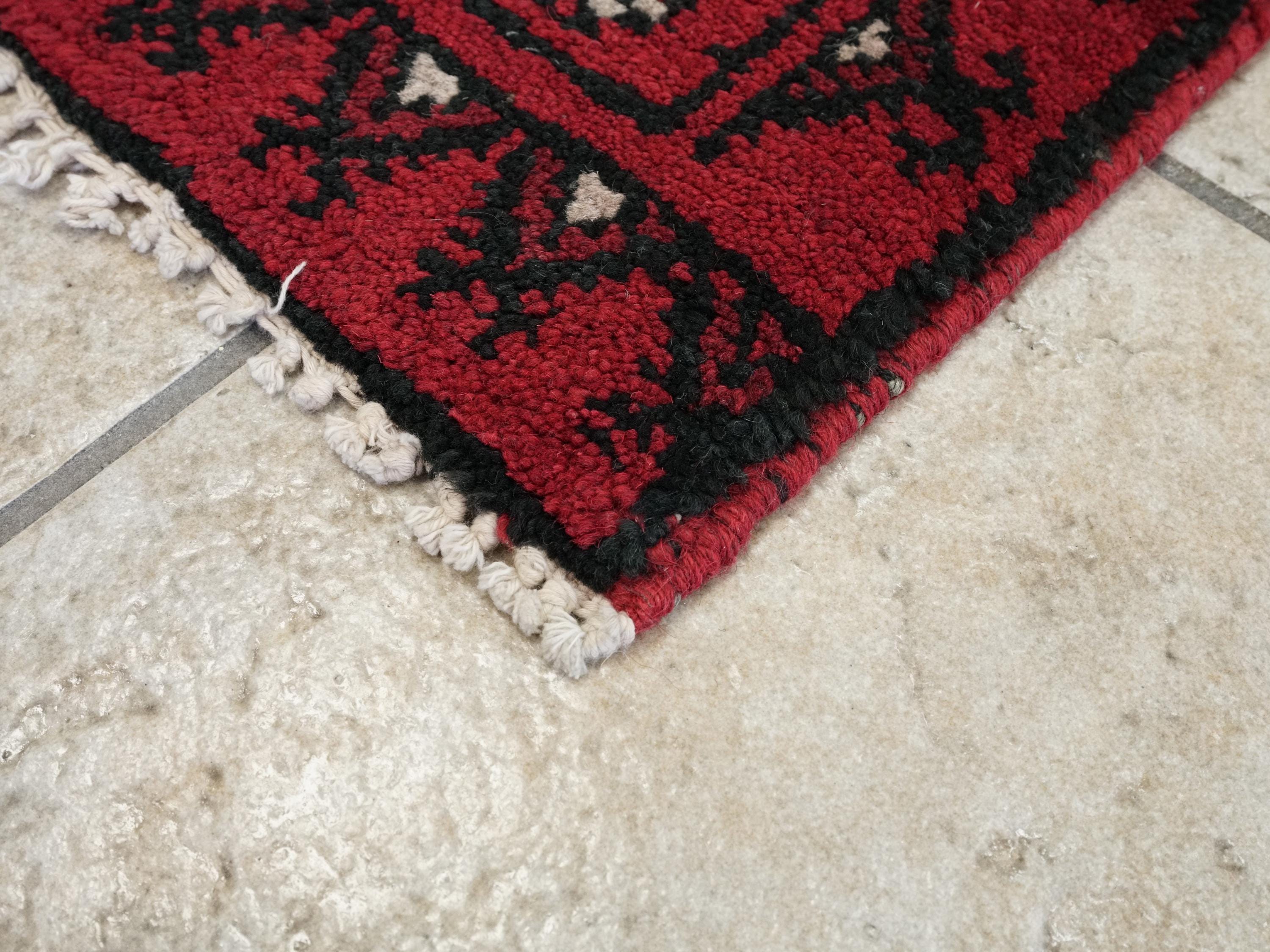 2x3 Ft Red Ersari Rug - Hand Knotted Afghan Wool Rug