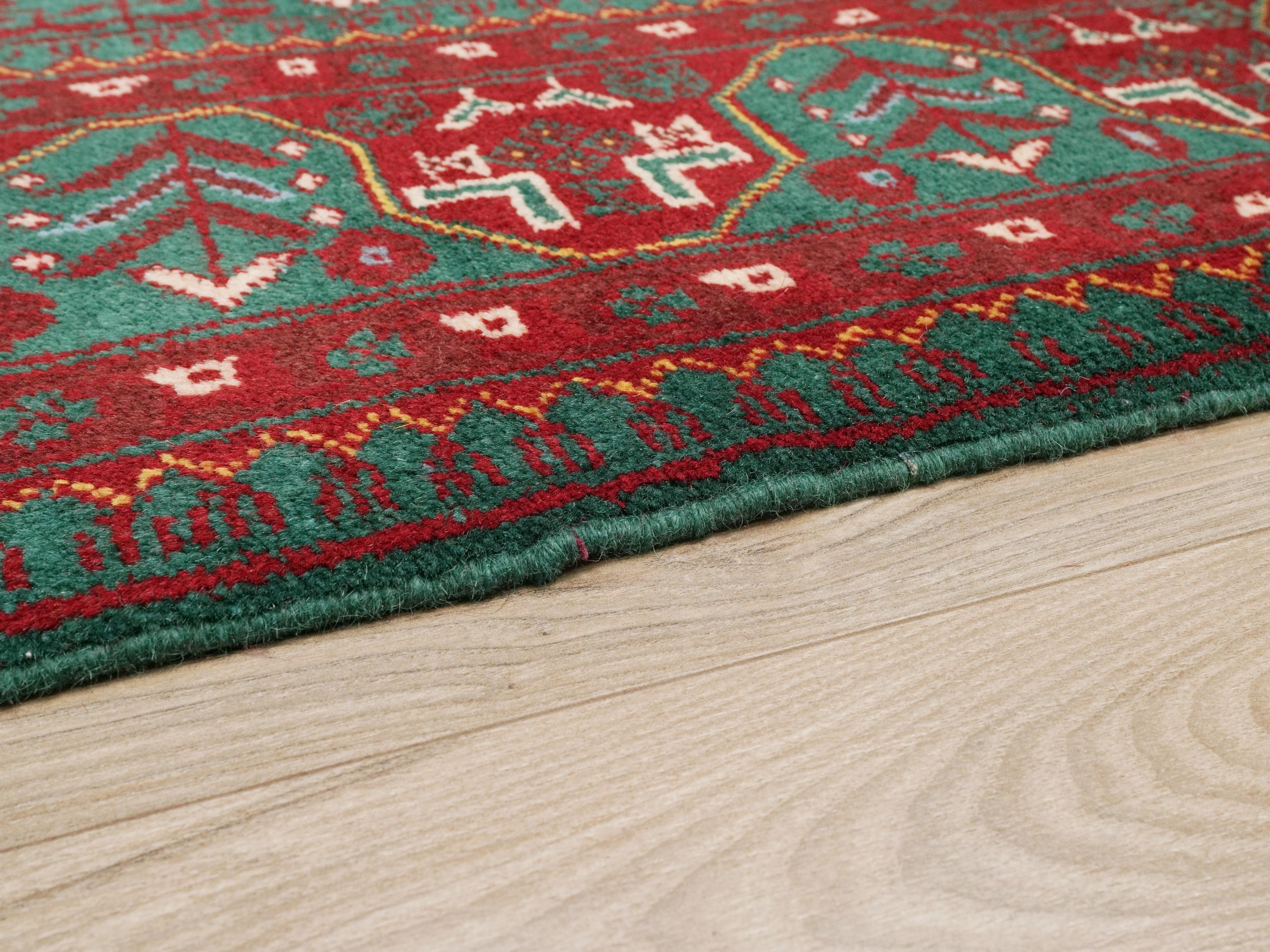 5x7 Ft Red Ersari Rug - Hand Knotted Afghan Oriental Rug - Turkmen Design