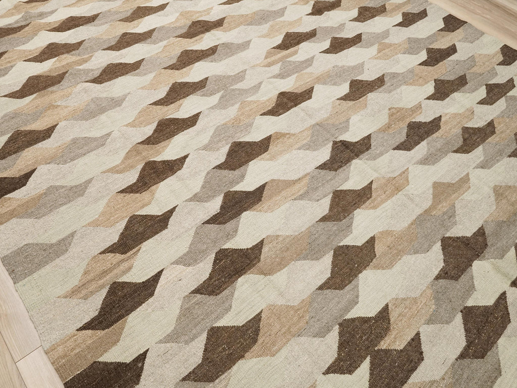 8x10 Ft Brown Kilim Rug - Flat Weave Area Rug