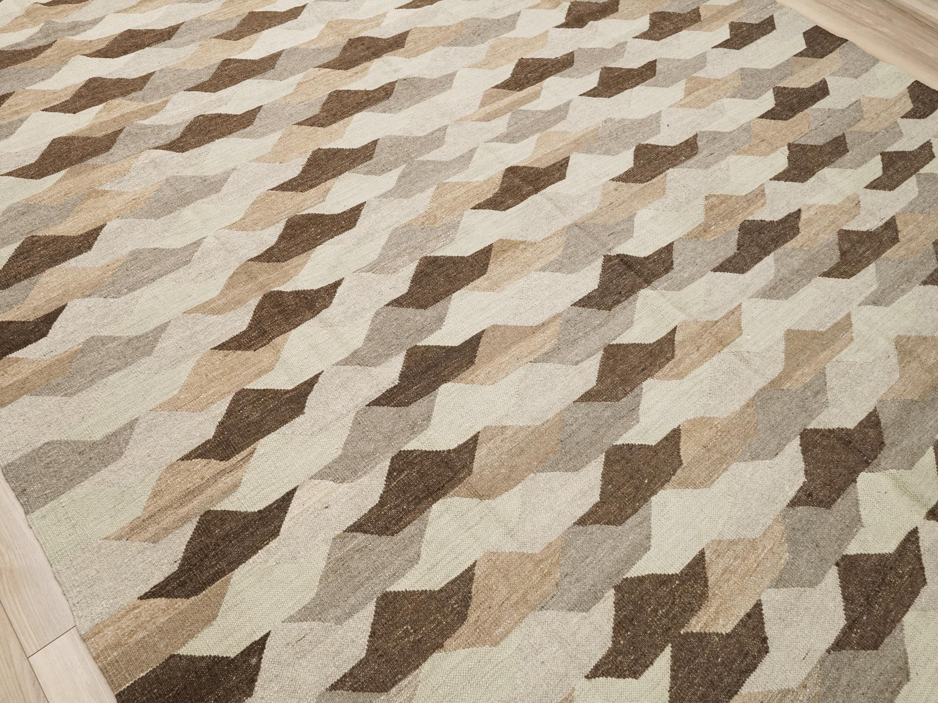 8x10 Ft Brown Kilim Rug - Flat Weave Area Rug