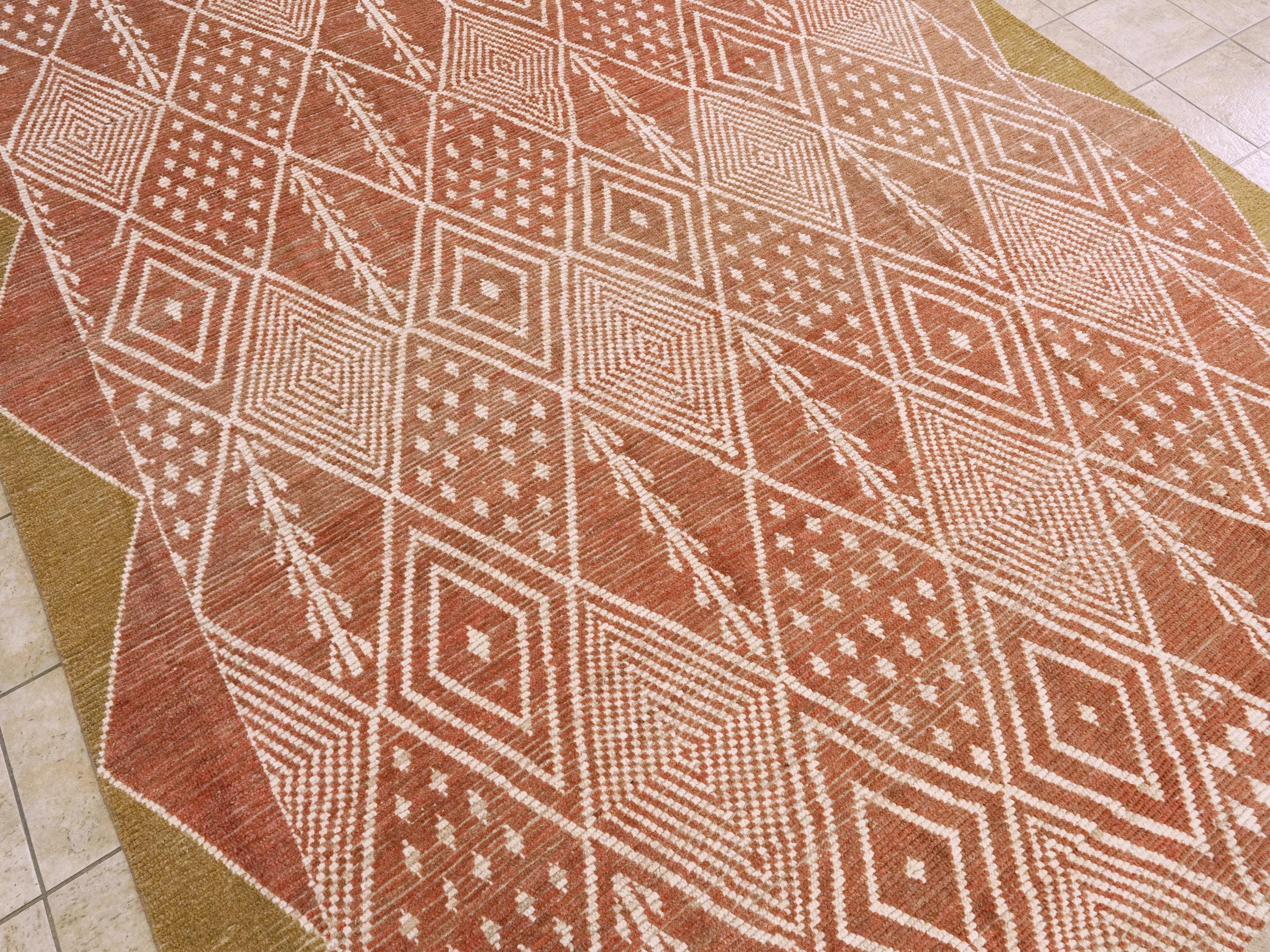 9x12 Ft Hand Knotted Red Moroccan Rug - Wool Area Rug