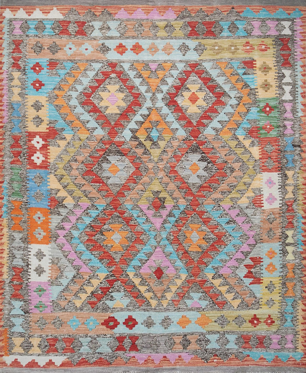 5x6 Ft Orange Tribal Kilim Rug - Flat Weave Wool Rug