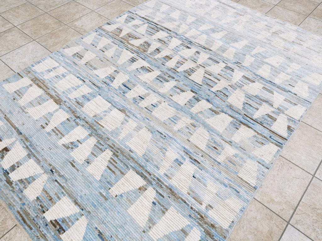 6x9 Ft Blue & White Moroccan Rug - Afghan Handmade Area Rug