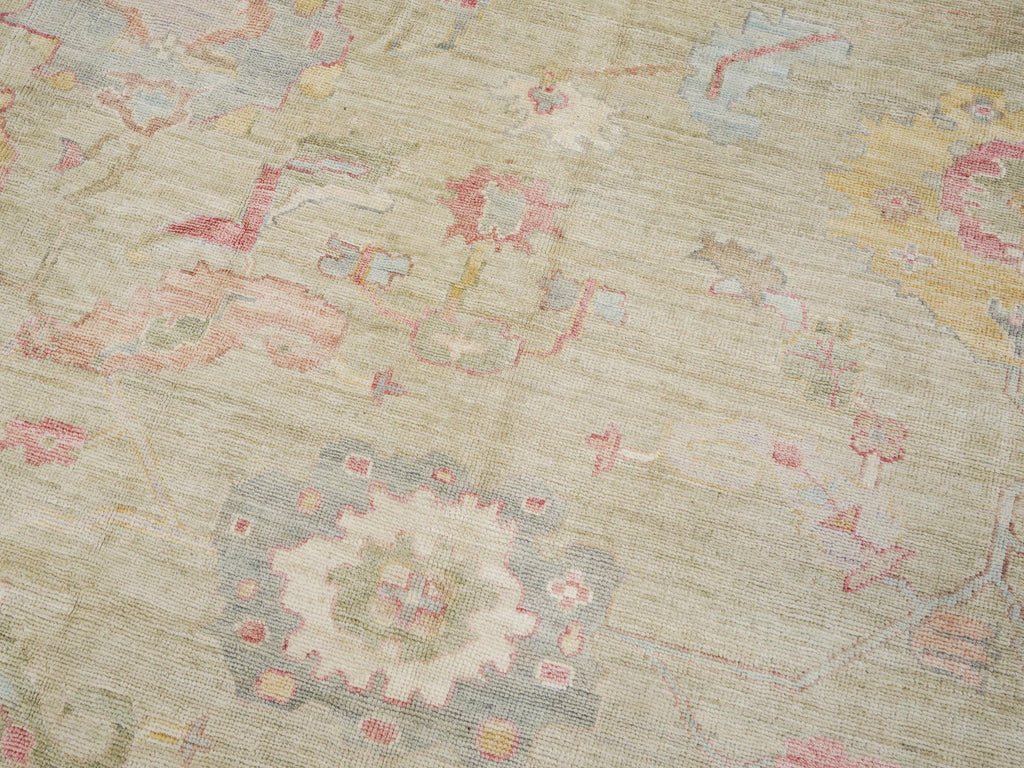 8x10 Ft Light Brown Oushak Rug - Hand Knotted Oriental Rug - Floral Design