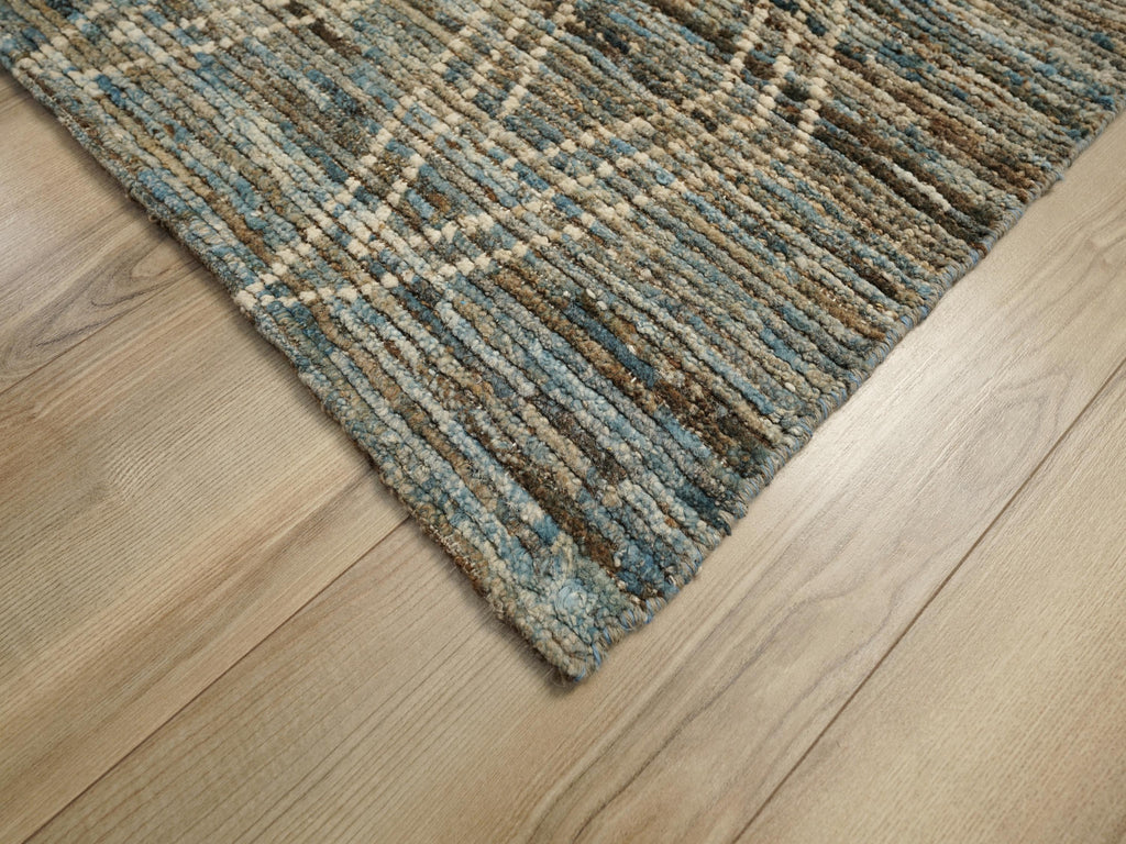 16 Ft Blue Moroccan Wool Runner Rug - Afghan Handmade Hallway Rug