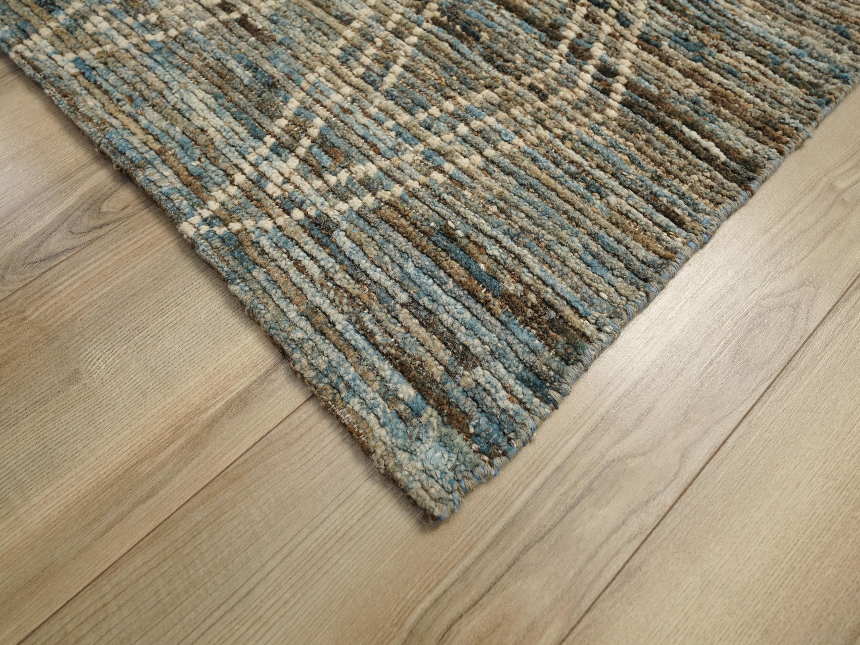 16 Ft Blue Moroccan Wool Runner Rug - Afghan Handmade Hallway Rug