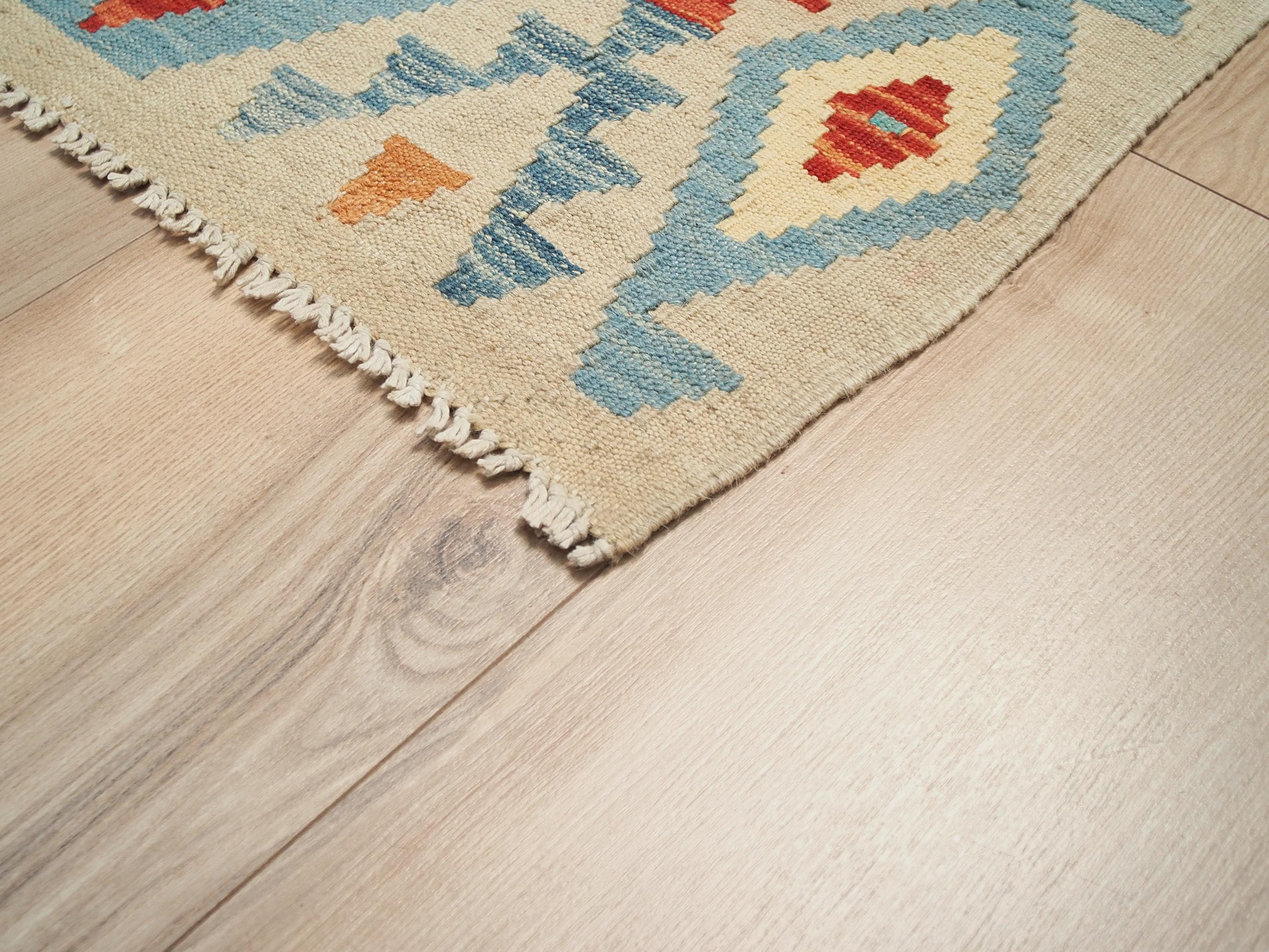 5x7 Ft Red & Blue Kilim Rug - Flat Weave Tribal Rug