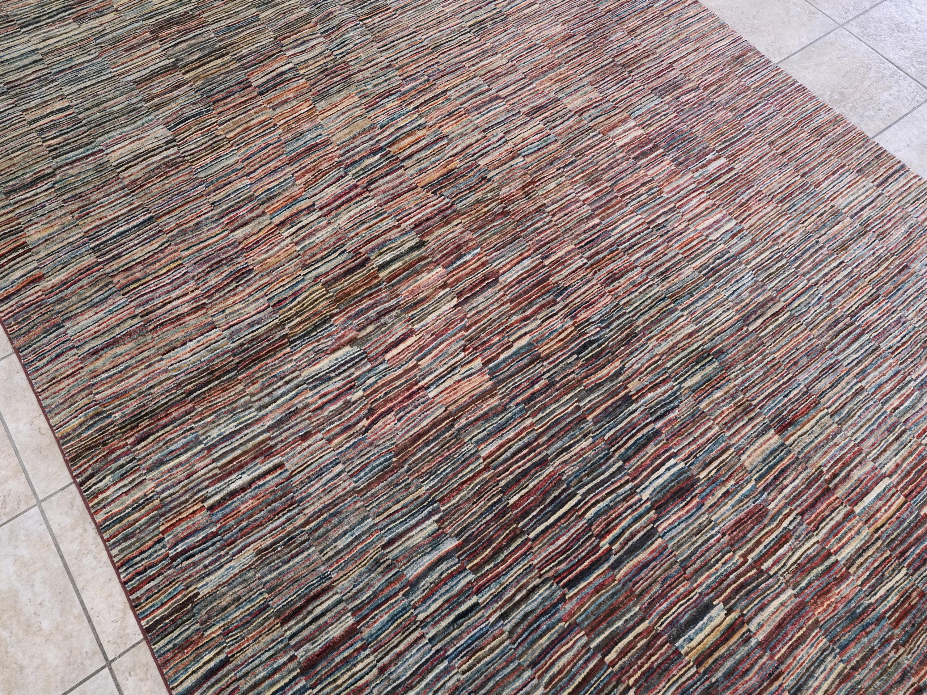 6x9 Ft Gabbeh Rug - Afghan Wool Area Rug - Colorful Striped Design