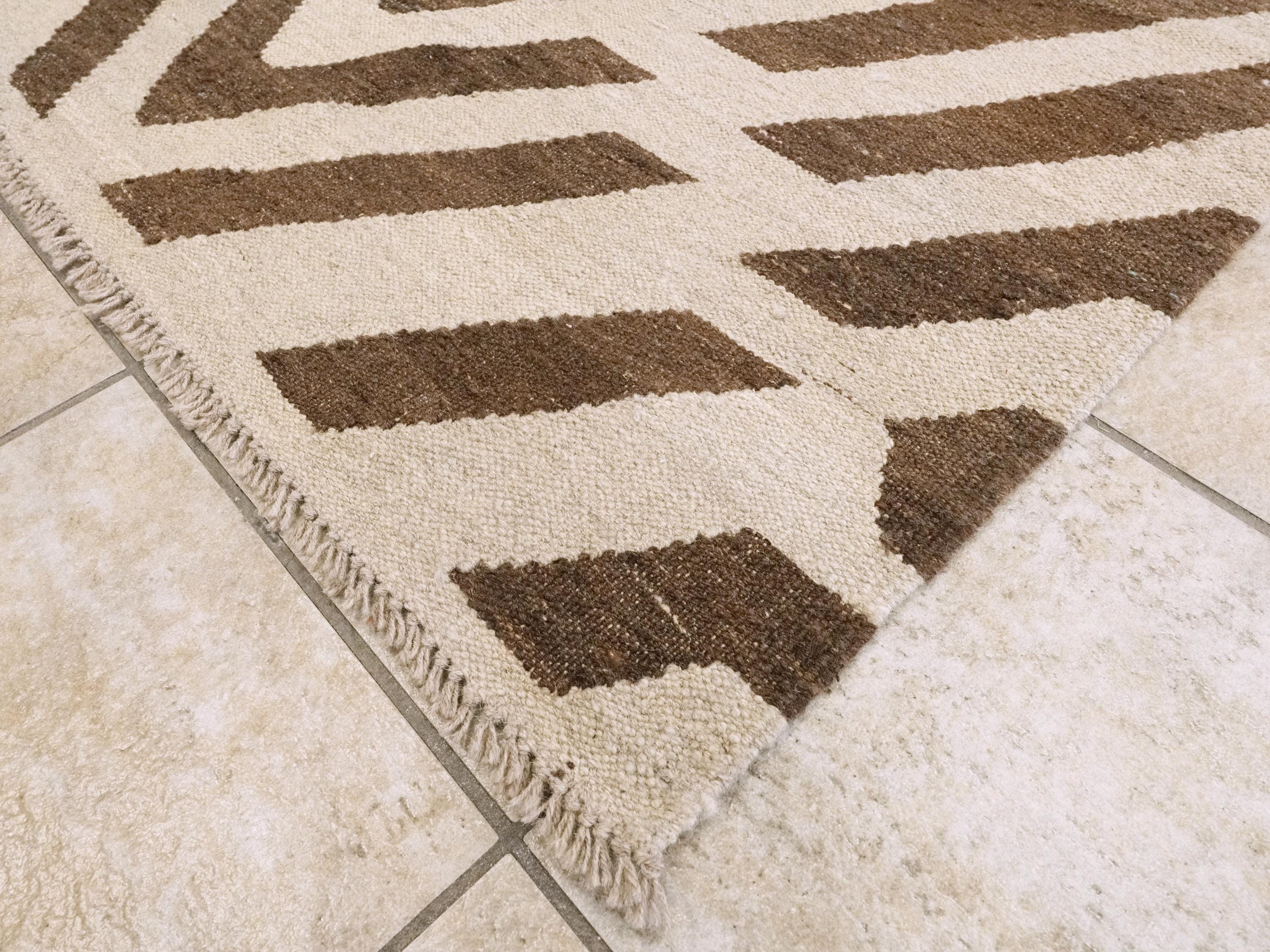 9x12 Ft Brown & Beige Killim Rug - Flat Weave Area Rug