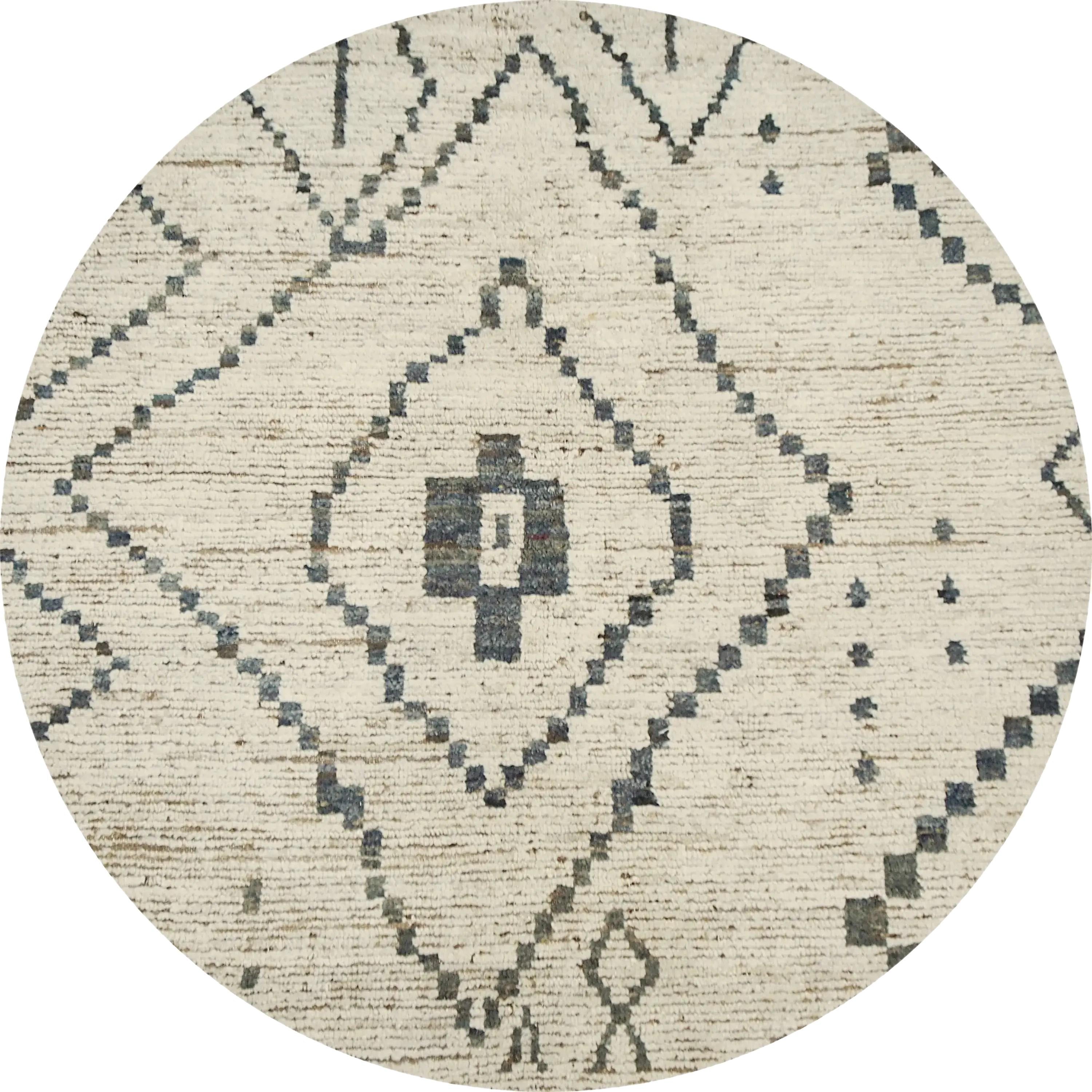 5x5 Ft Beige Moroccan Rug - Round Tribal Wool Rug