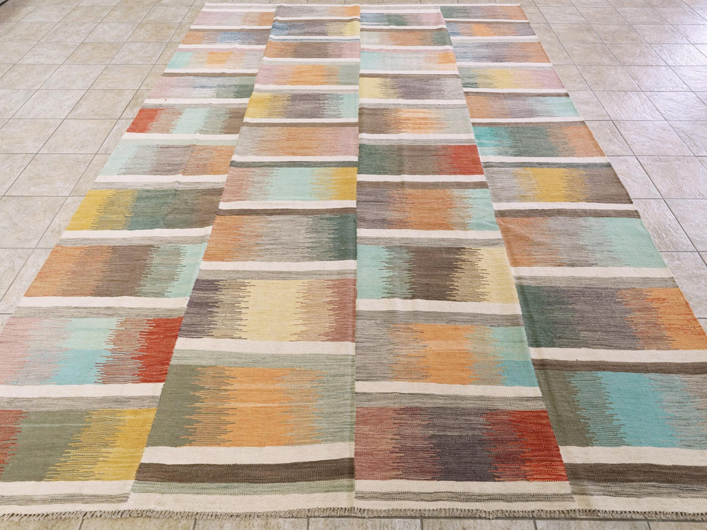 9x12 Ft Colorful Killim Rug - Flat Weave Area Rug