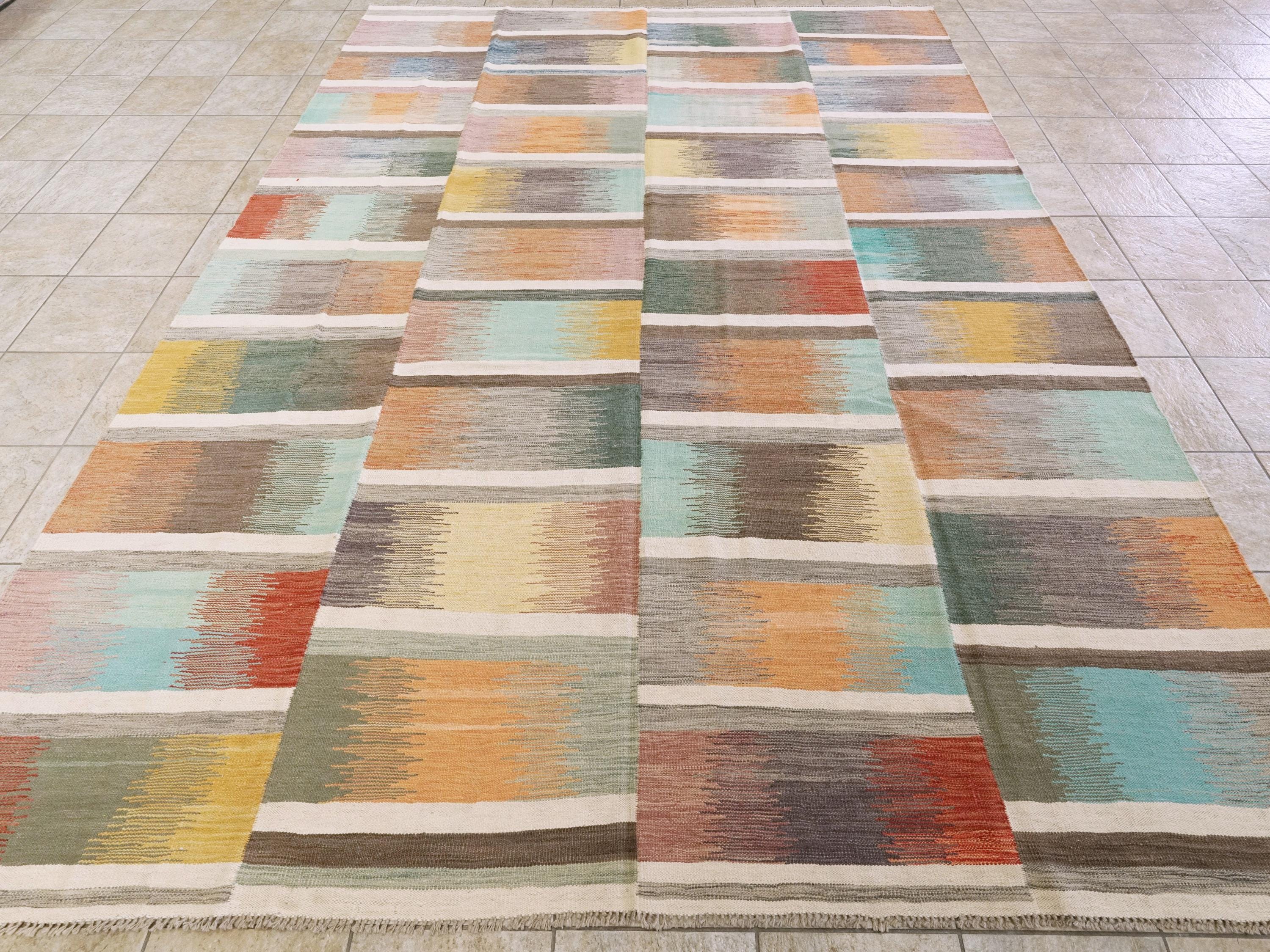 9x12 Ft Colorful Killim Rug - Flat Weave Area Rug