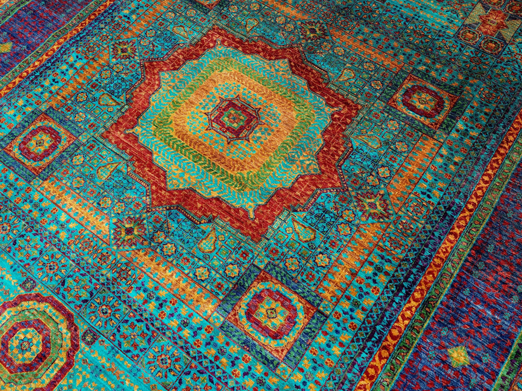 7x10 Ft Turquoise Mamluk Rug - Afghan Oriental Wool Rug