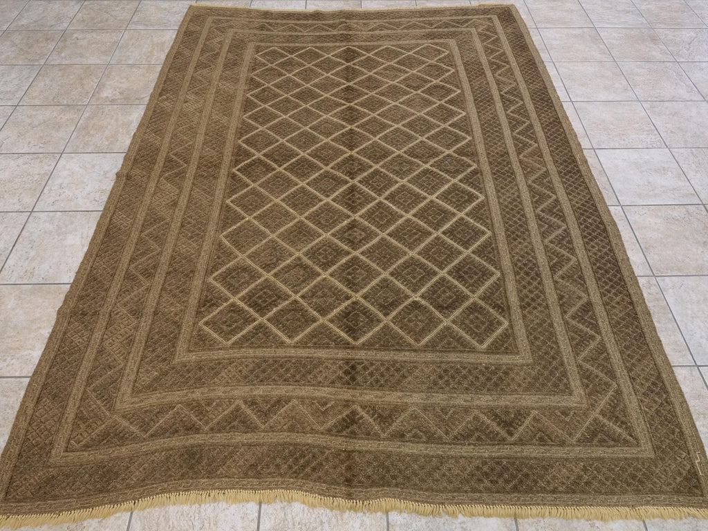7x9 FT Vintage Brown Tribal Kilim Rug - Hand-Knotted Wool Area Rug
